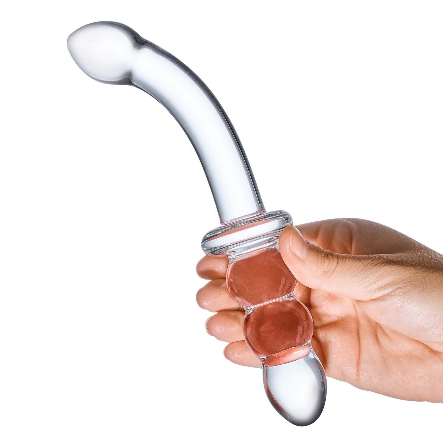 Двухсторонний фаллоимитатор G-Spot Glas Ribbed, 20.3 см (прозрачный)
