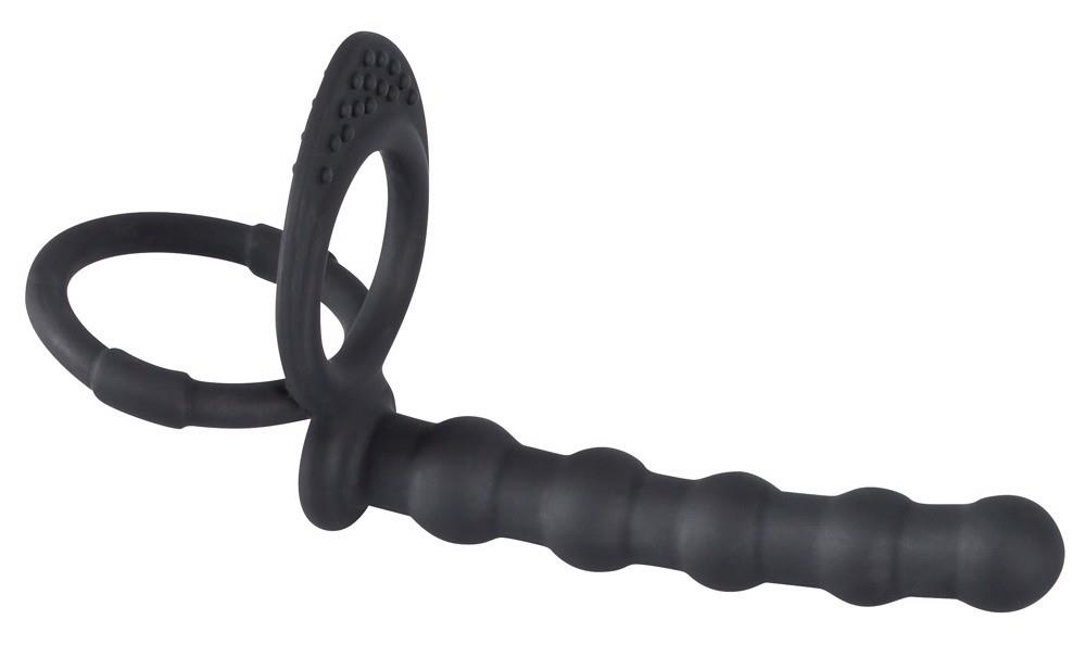 Korek analny z pierścieniem erekcyjnym Black Velvets Cock And Ball Ring, 19 cm (czarny)