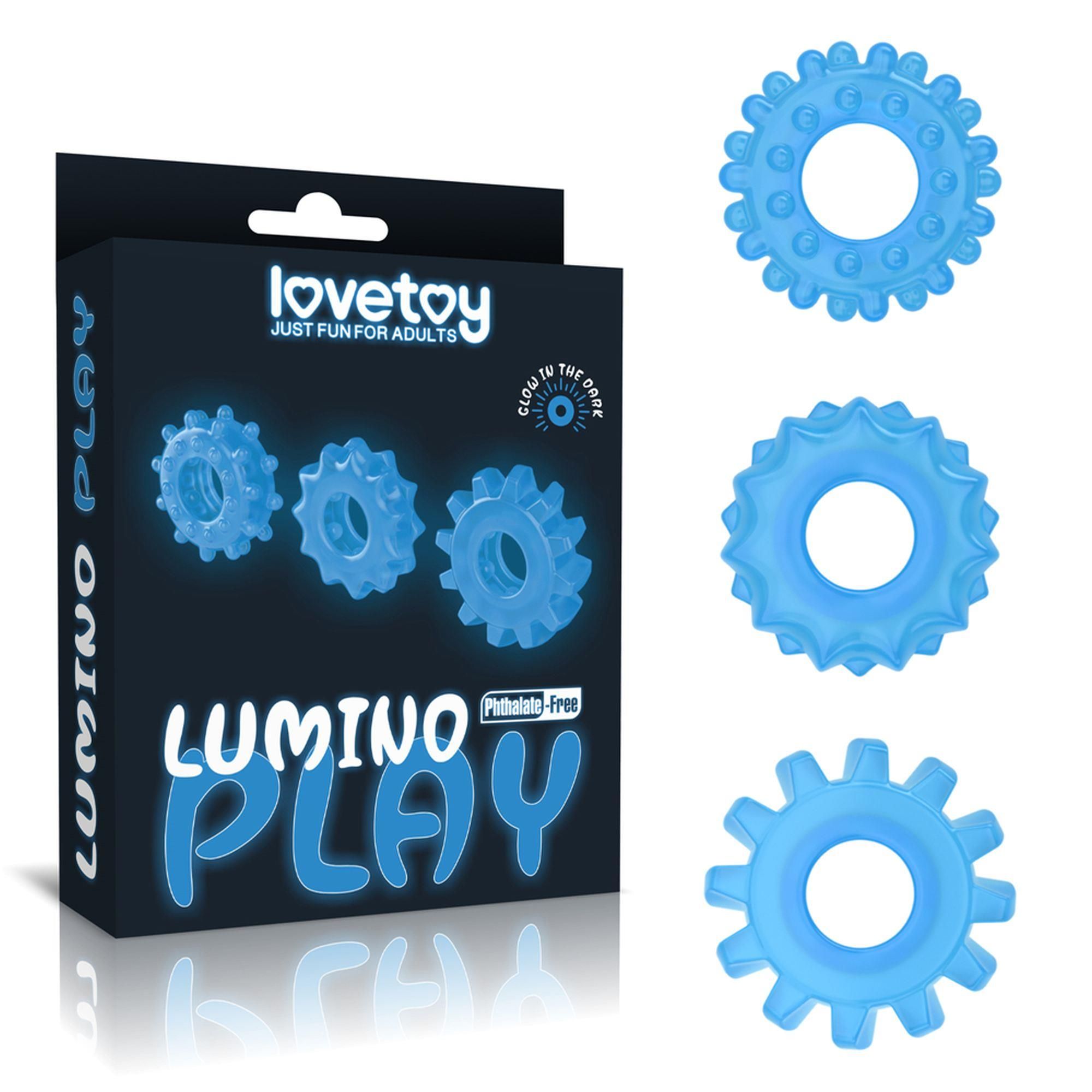Набор эрекционных колец LoveToy Lumino Play, 3 шт (голубой)