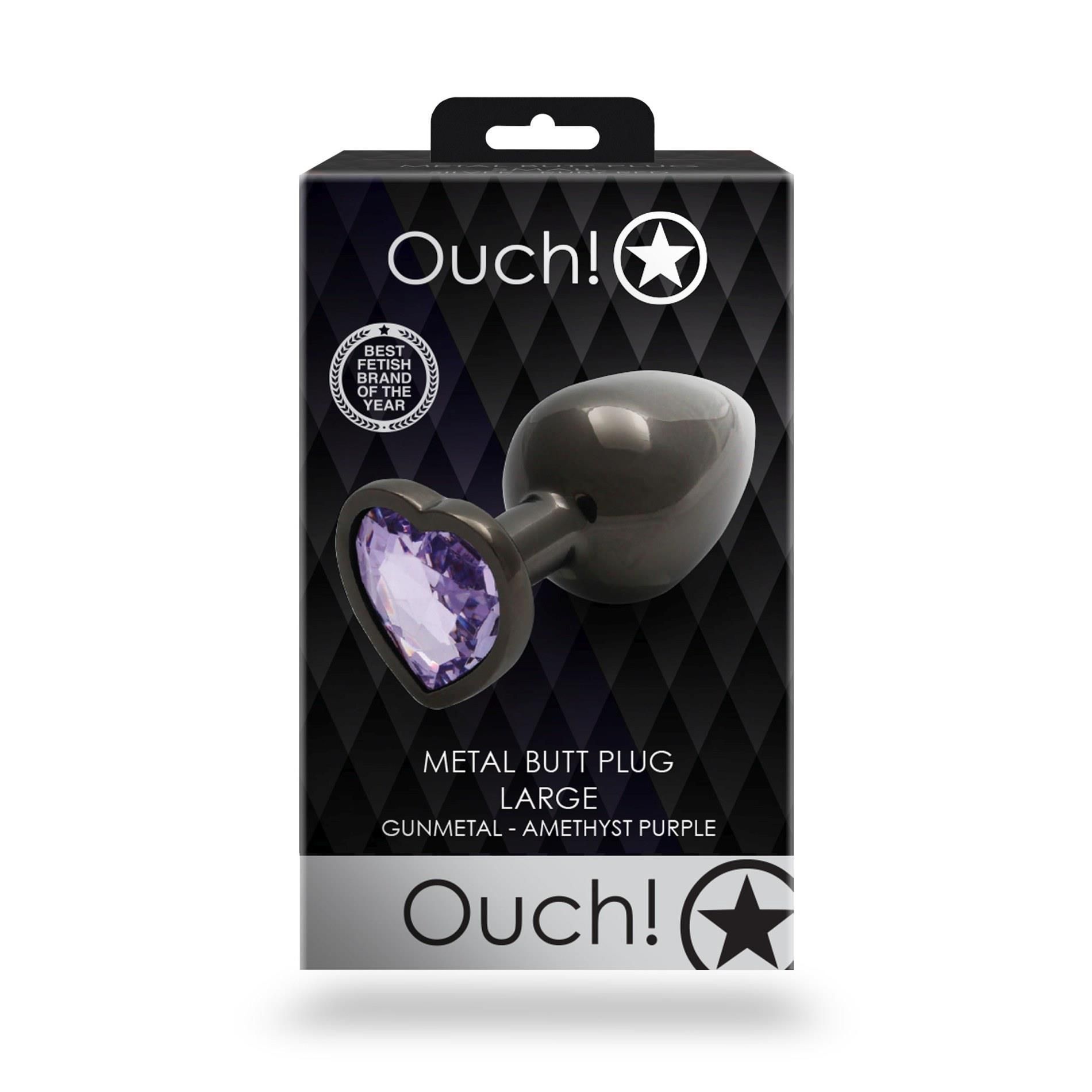 Korek analny Ouch! Heart Gem Butt Plug Large, 9.3 cm (czarny)