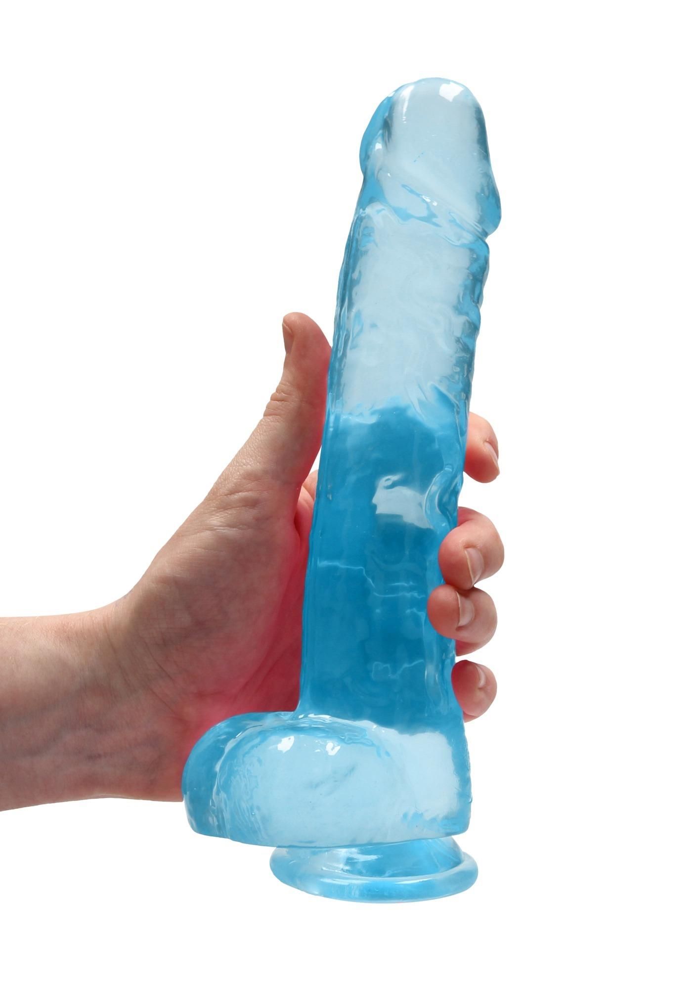 Dildo RealRock Crystal Clear 9", 25 cm (niebieski)