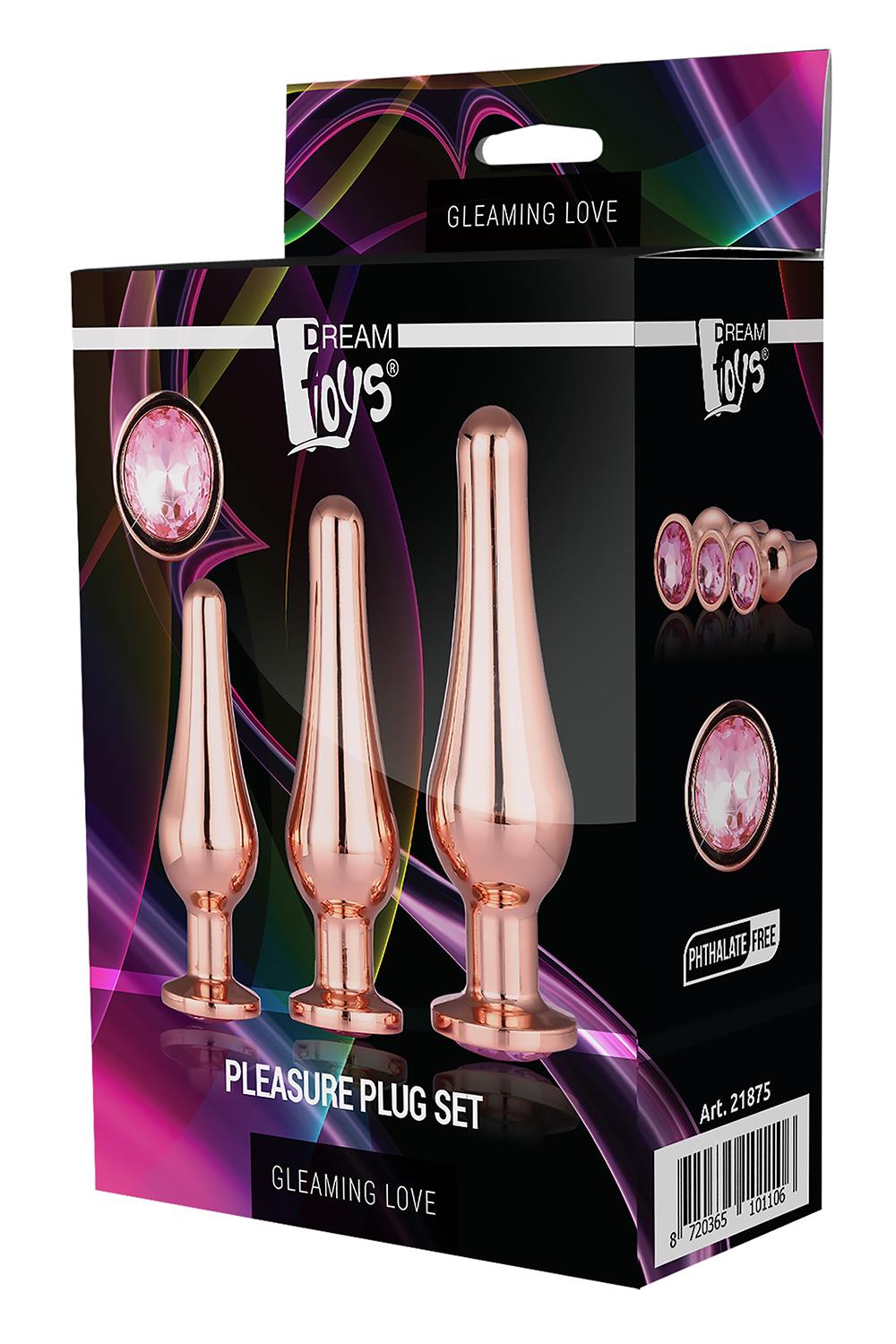 Korek analny Gleaming Love Pleasure Plug Set, 3 szt (różowy)