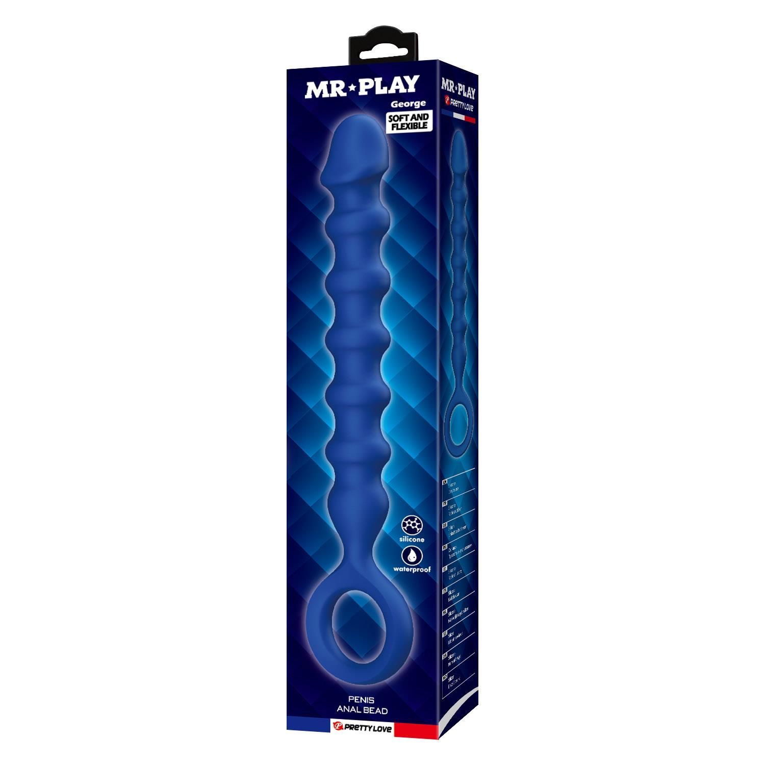 Dildo analne Mr. Play George Penis Anal Bead, 28.5 cm (niebieski)
