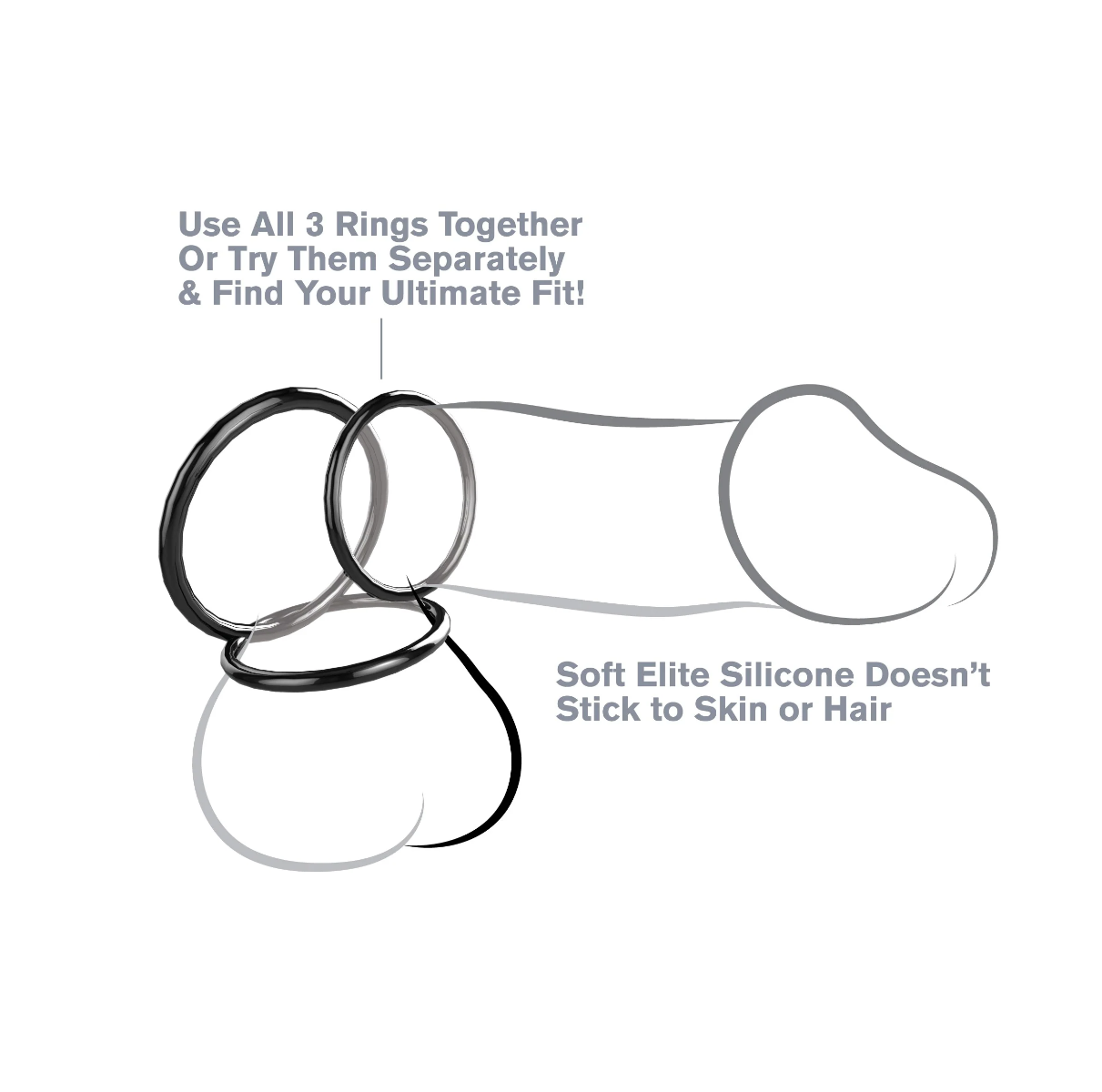 Эрекционное кольцо Pipedream 3-Ring Stamina Set, 3 шт (черный)
