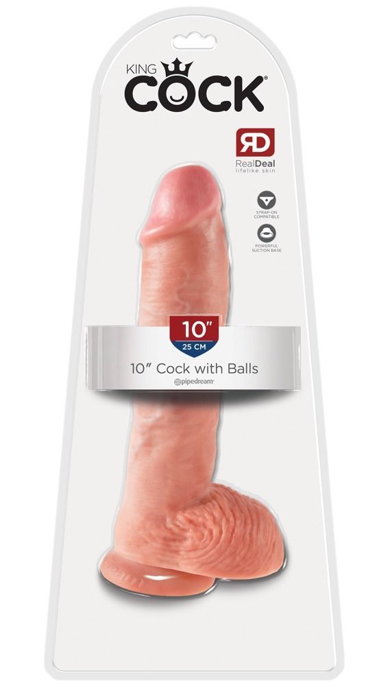 Реалістичний пеніс King Cock With Balls з венами і присоскою, 26,7 см (тілесний)