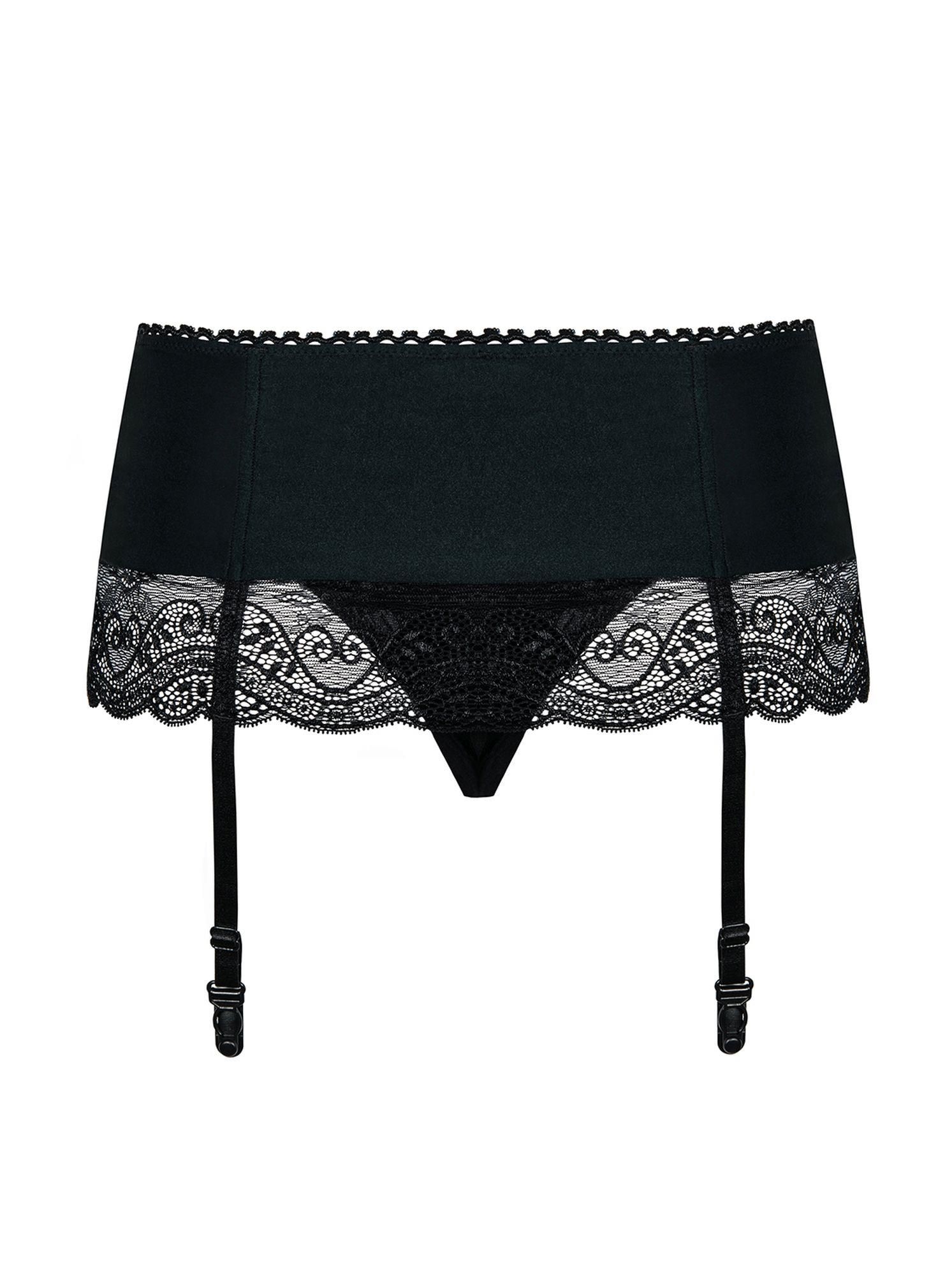 Пояс для чулок и стринги в комплекте Obsessive Miamor, S/M (черный)