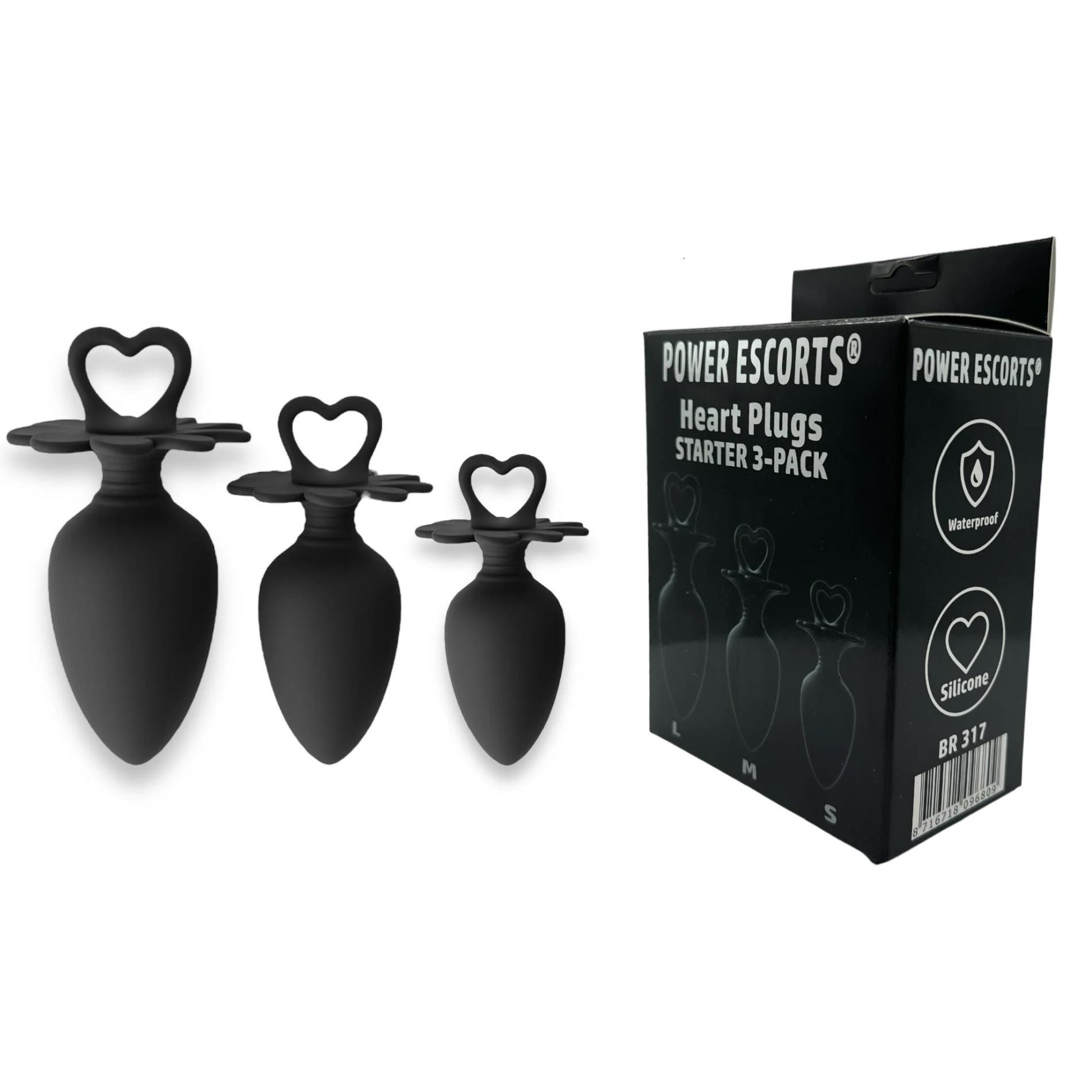 Набір анальних пробок Power Escorts Heart Plug Anal, 3 шт (чорний)