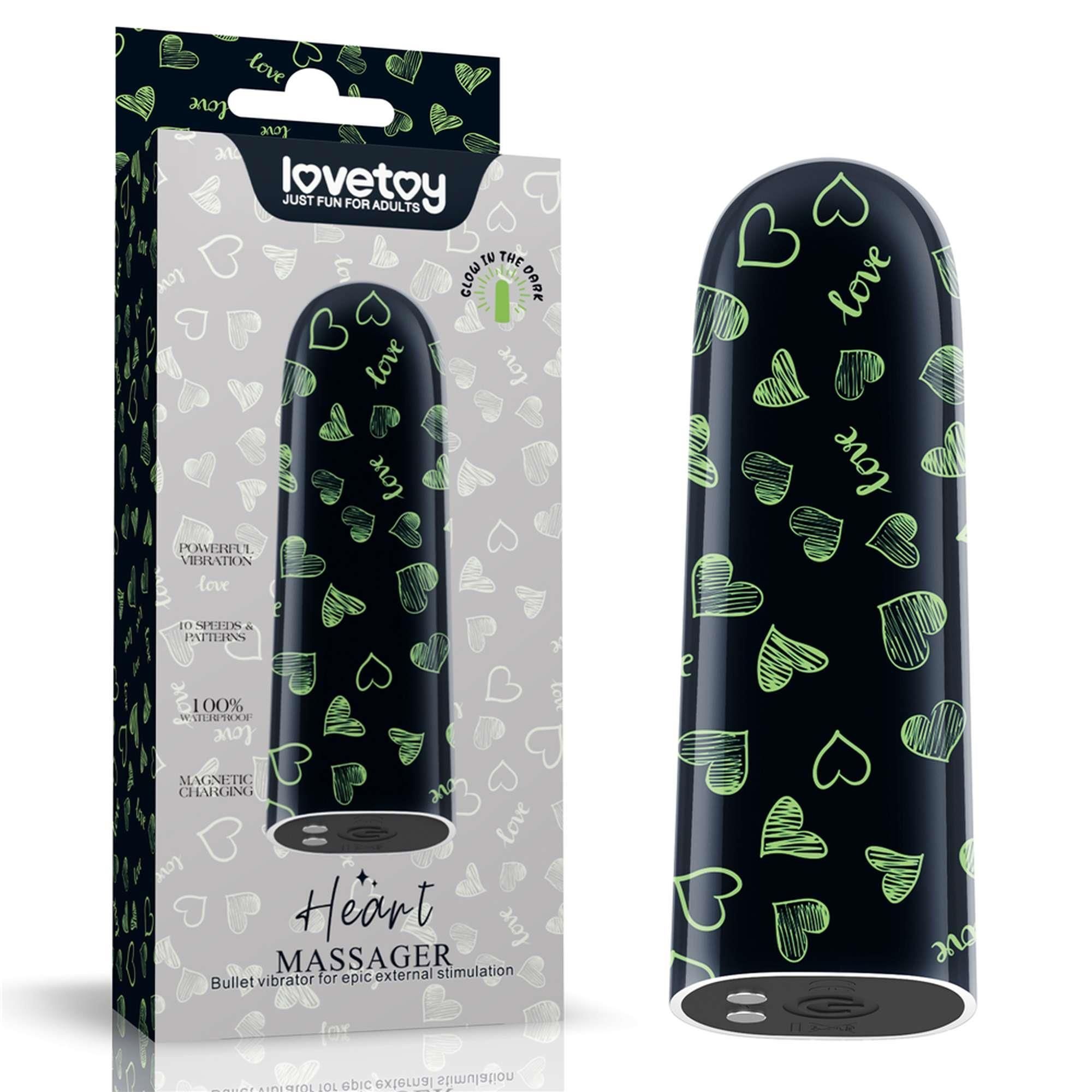 Wibrator łechtaczkowy LoveToy Heart Massager Glow In The Dark, 8,5 cm (czarny)