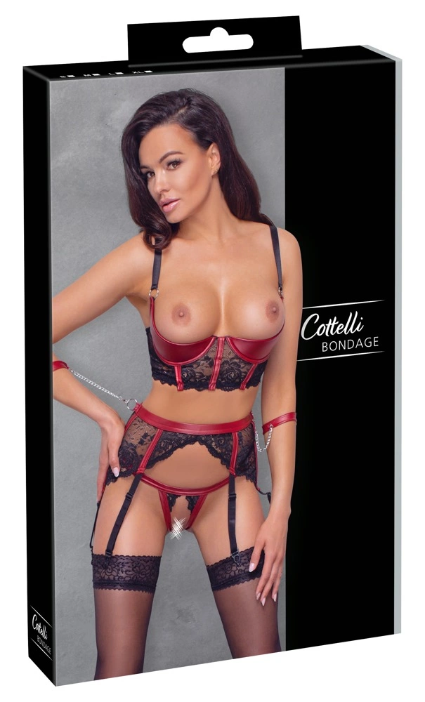 Комплект Cottelli Bondage Shelf Bra Set, XL (черный с красным)