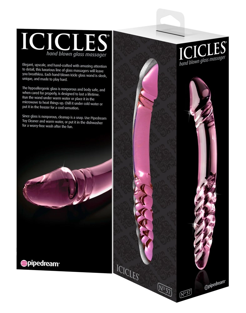 Двухсторонний фаллоимитатор Icicles Model 57, 23 см (розовый)