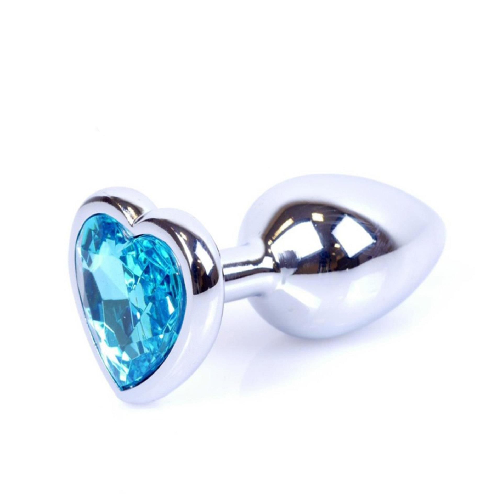 Korek analny B - Series HeavyFun Jewellery Silver Heart, 7 cm (niebieski)