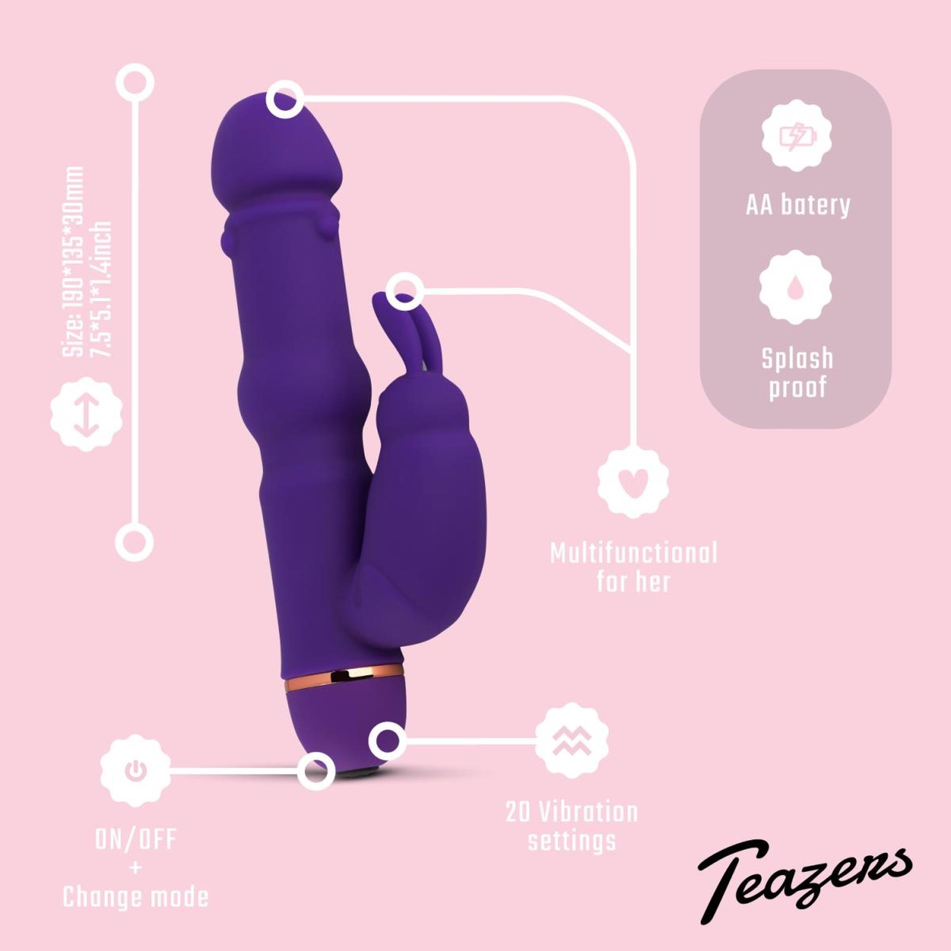 Вибратор-кролик Teazers Silicone Rabbit, 19 см (фиолетовый)