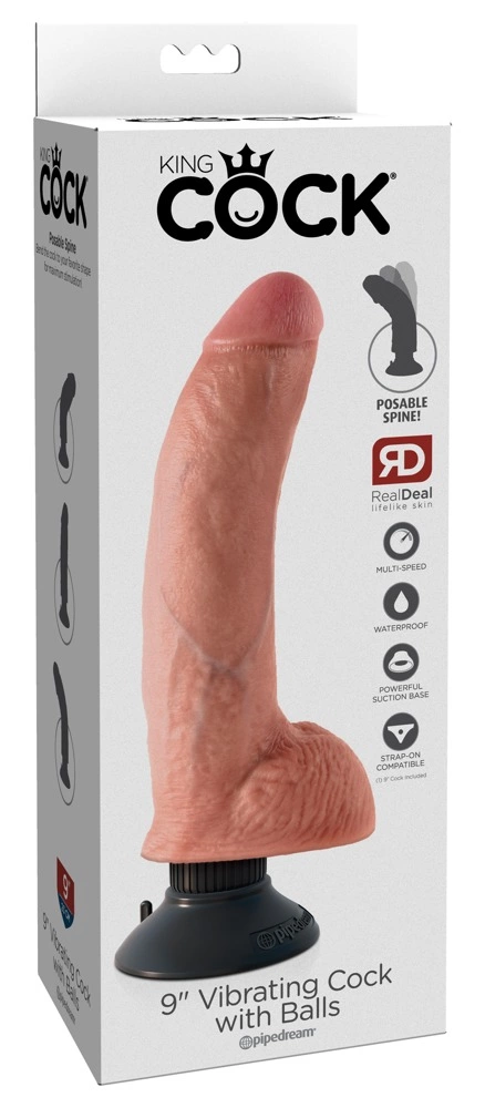 Вибратор King Cock Vibrating Cock With Balls, 23 см (телесный)