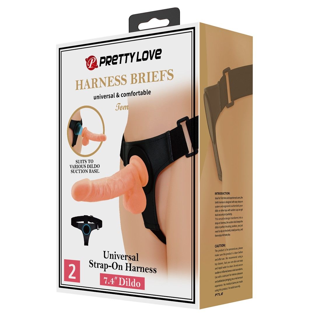 Strapon Pretty Love Harness Briefs Tom, 20 cm (w kolorze cielistym)