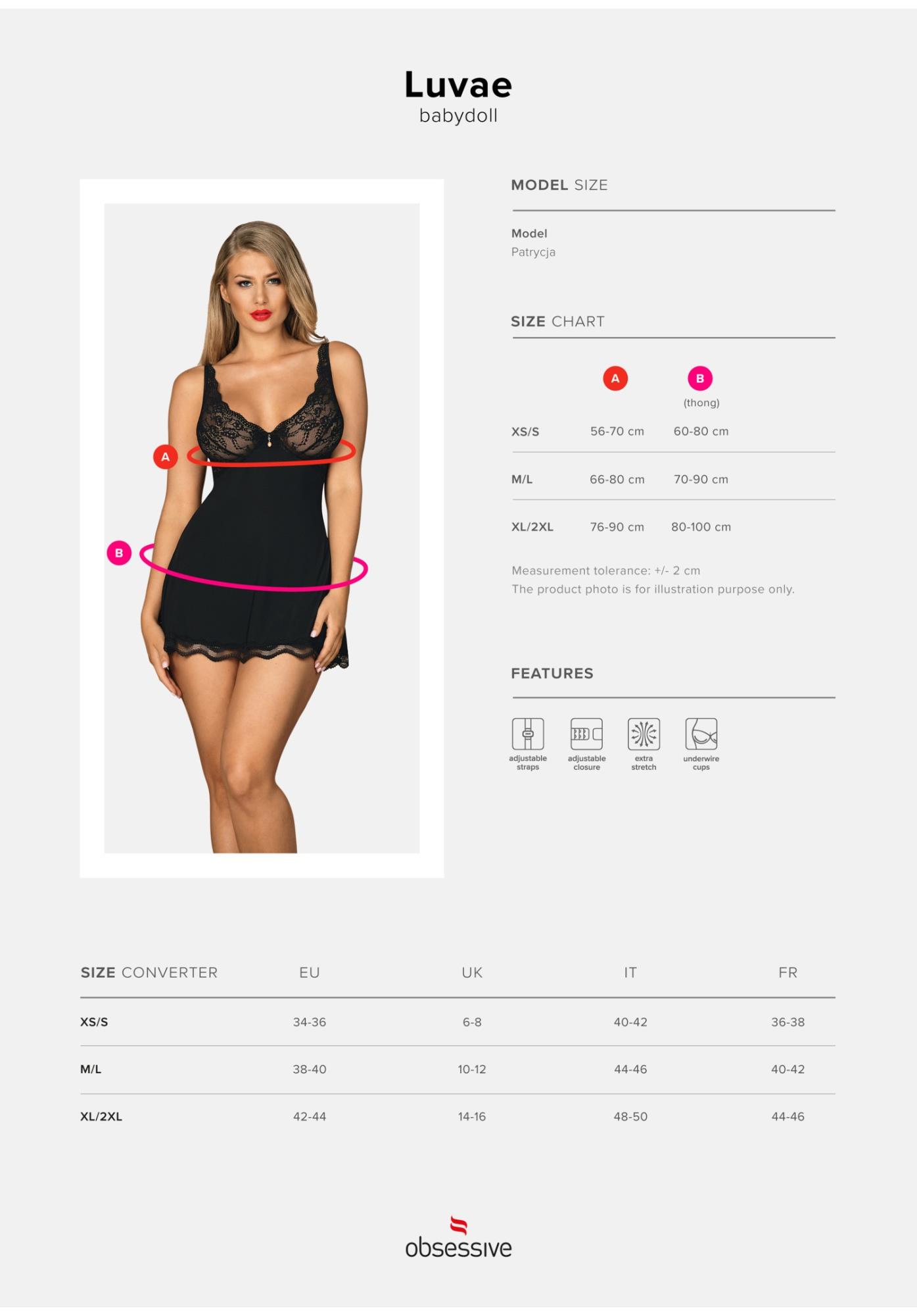 Komplet bielizny Obsessive Luvae, XS/S (czarny)