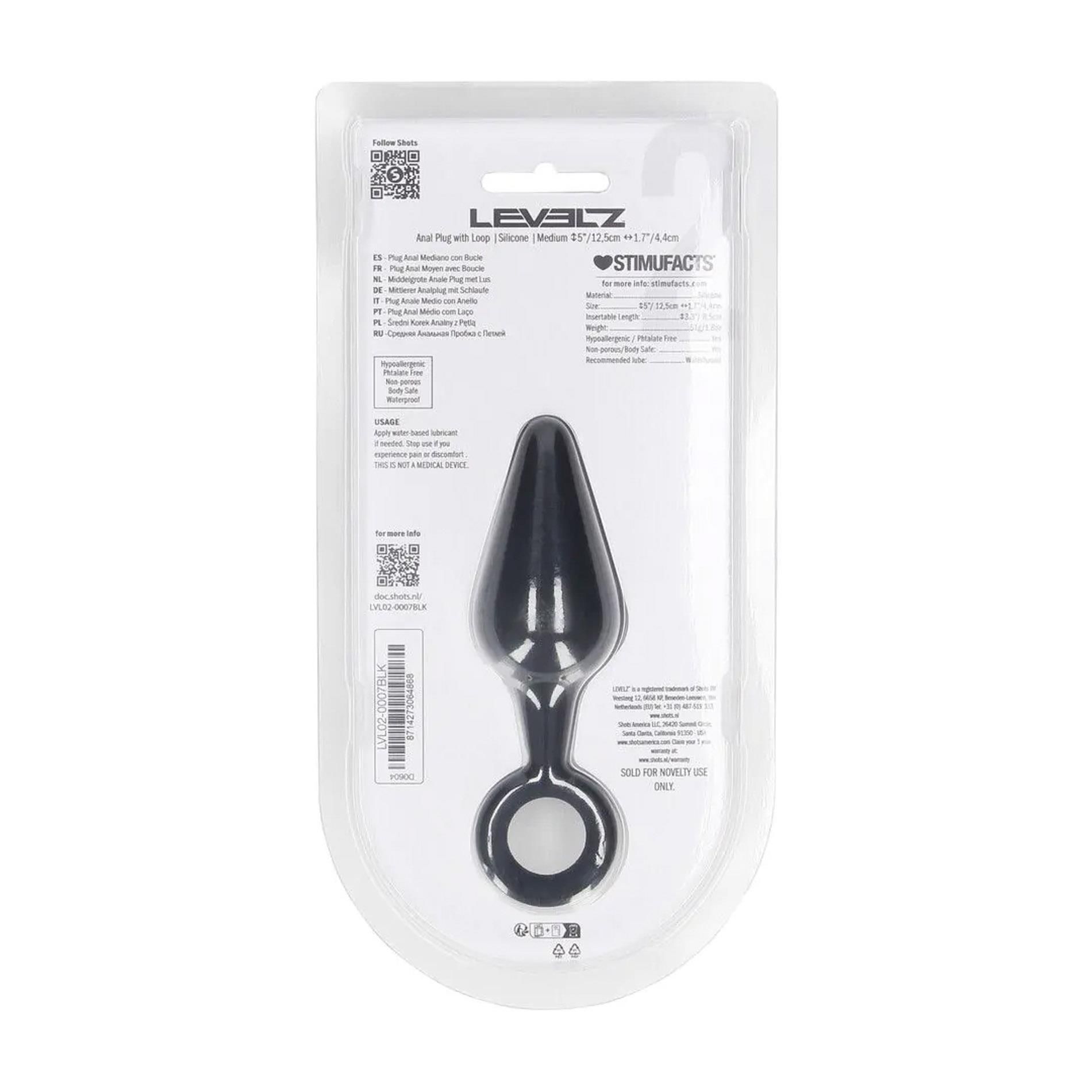 Korek analny Levelz Anal Plug with Loop M, 11.7 cm (czarny)