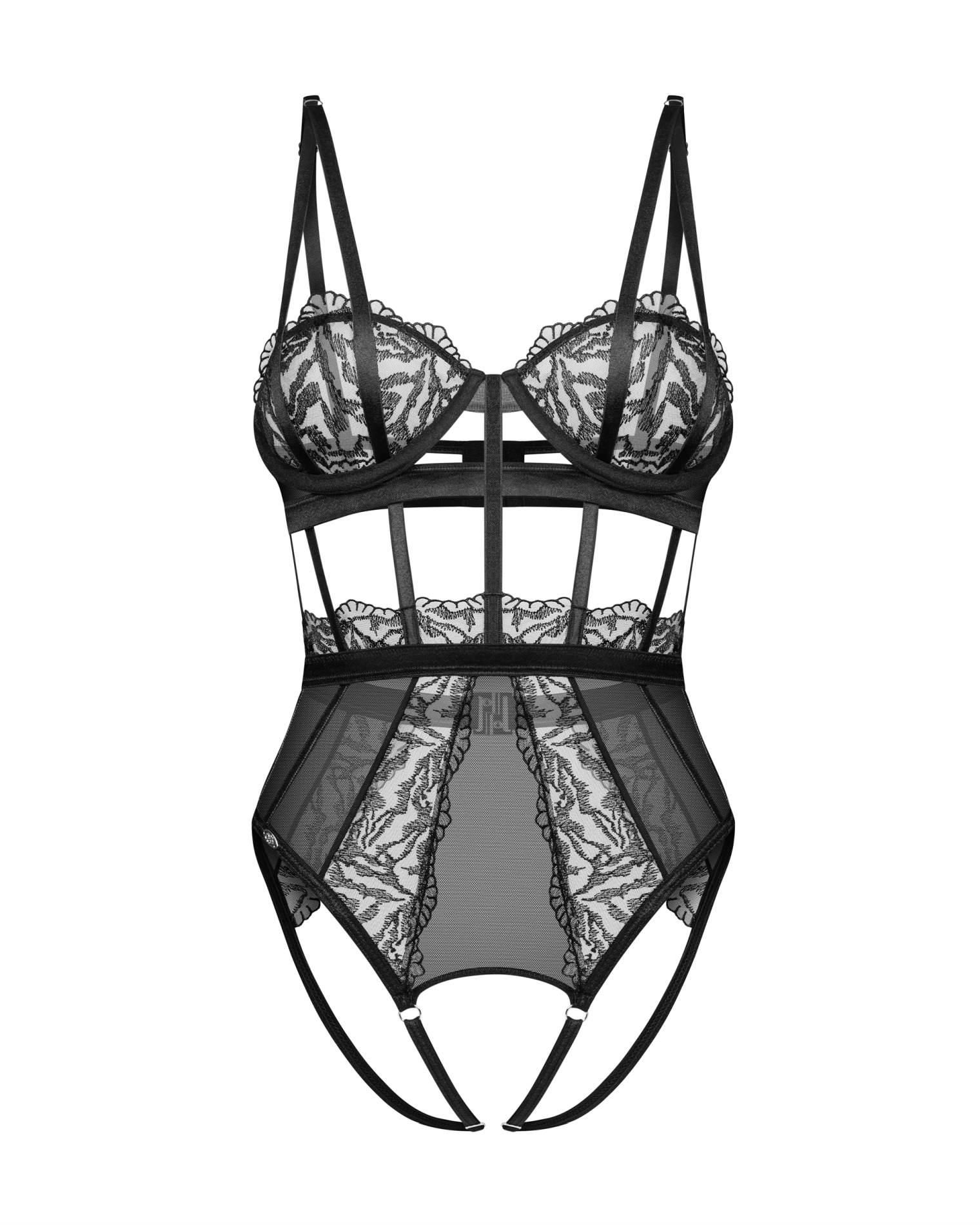 Боди Obsessive Hersis otwarte, L/XL (черный)