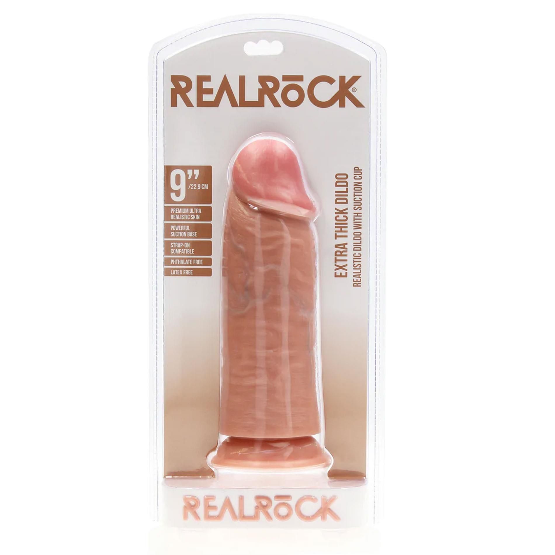 Dildo RealRock Extra Thick Straight, 23 cm (w kolorze cielistym)