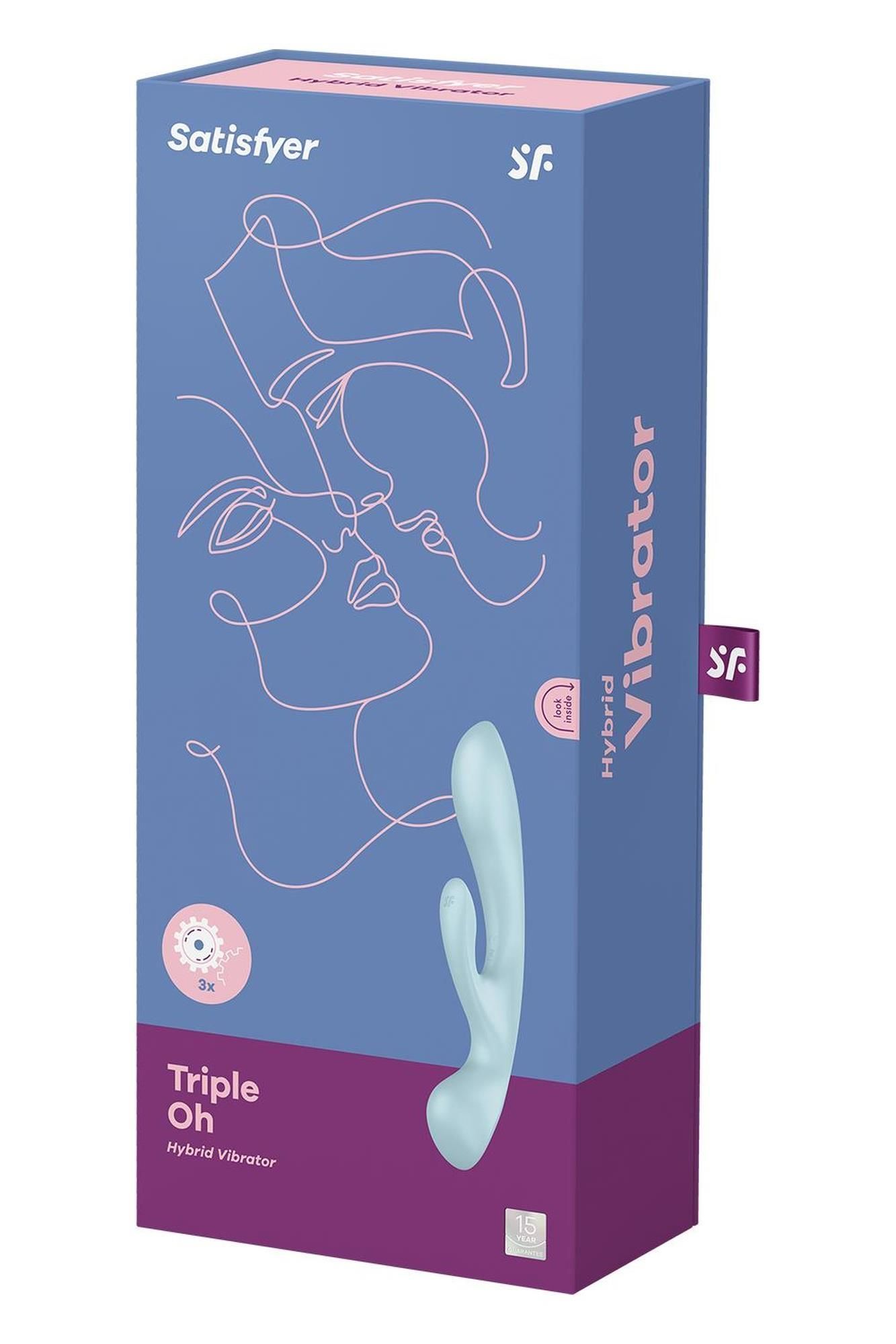 Вібратор кролик Satisfyer Triple Oh, 24 см (блакитний)