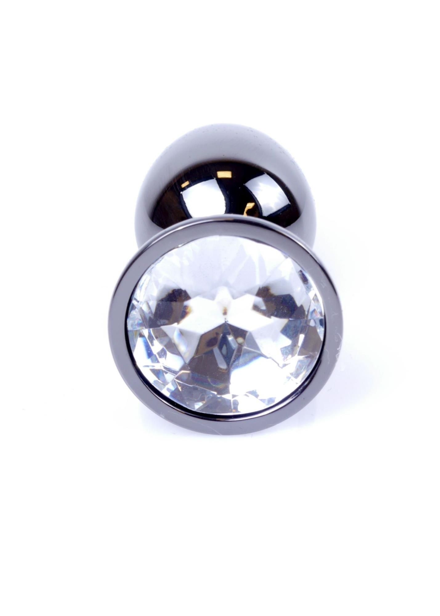 Metalowy korek analny z kryształem Boss Jewellery Dark Silver PLUG Clear, 7 cm (przezroczysty)