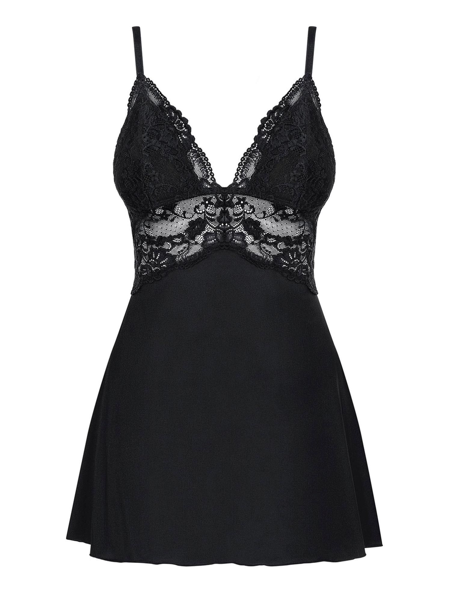 Seksowna koszulka babydoll & string Obsessive 810-BAB-1 S/M (czarny)