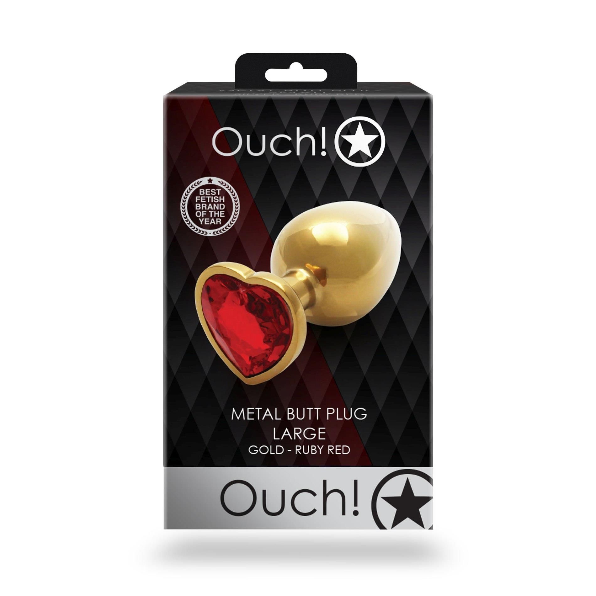 Анальная пробка Ouch! Heart Gem Butt Plug  L, 8.1 см (золотистый)