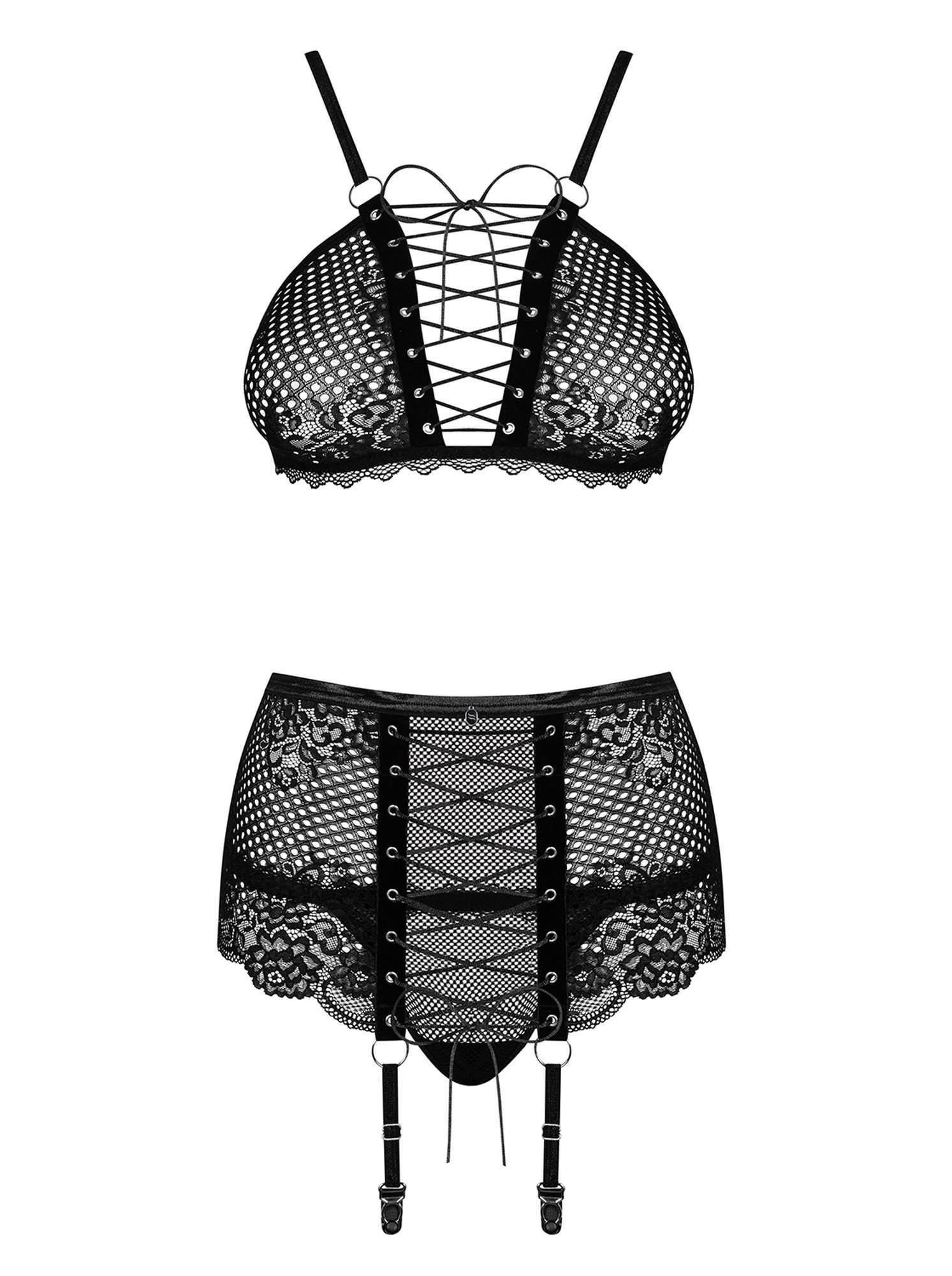 Комплект белья Obsessive Basitta, L/XL (черный)