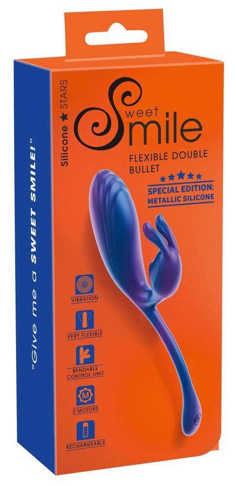 Wibrator Sweet Smile Flexible Double Bullet, 22.5 cm (niebieski)