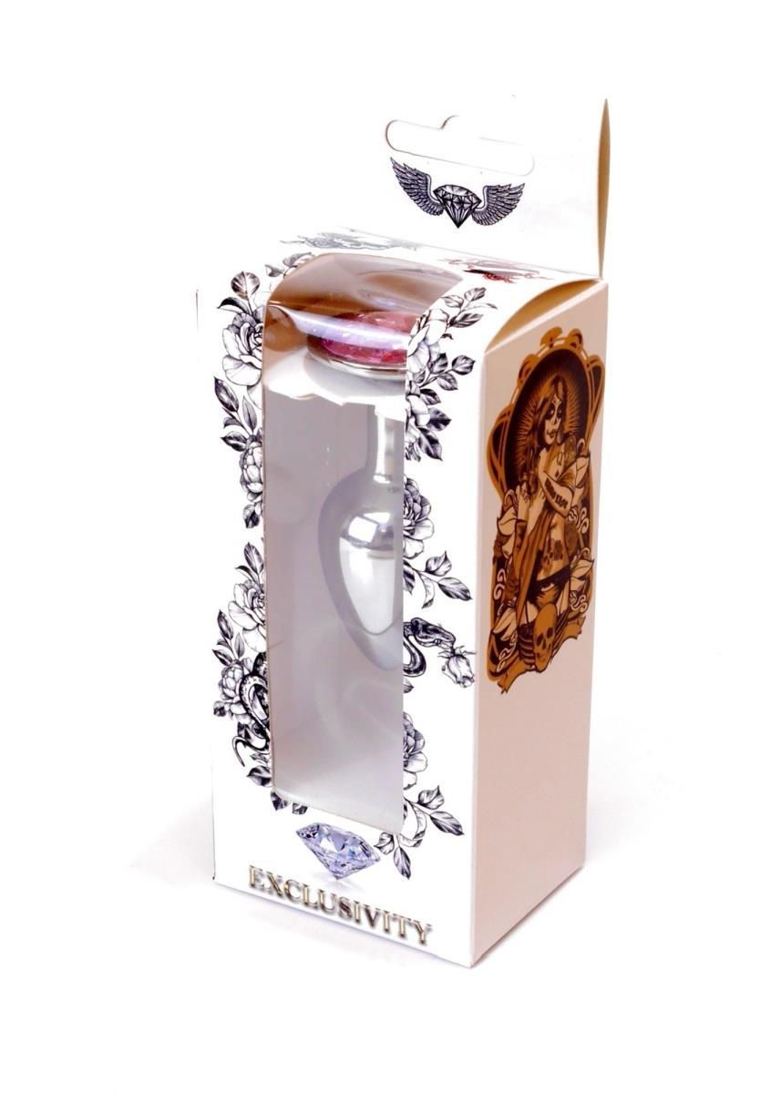 Металева анальна пробка з кристалом Boss Jewellery Silver Plug, 7 см (рожевий)