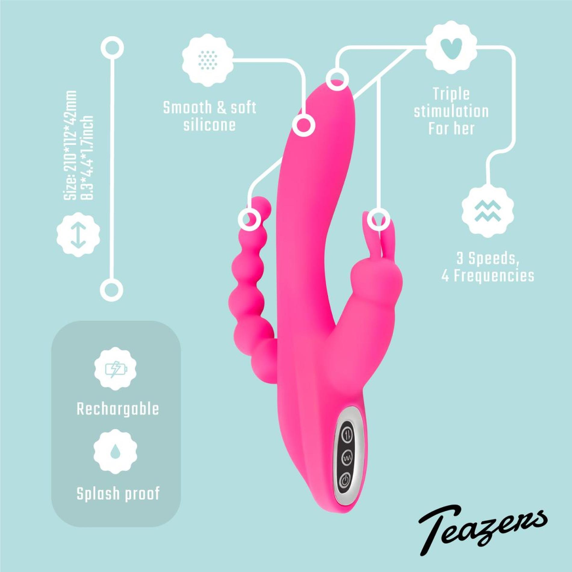 Вибратор-кролик Teazers Double Rabbit, 21 см (розовый)