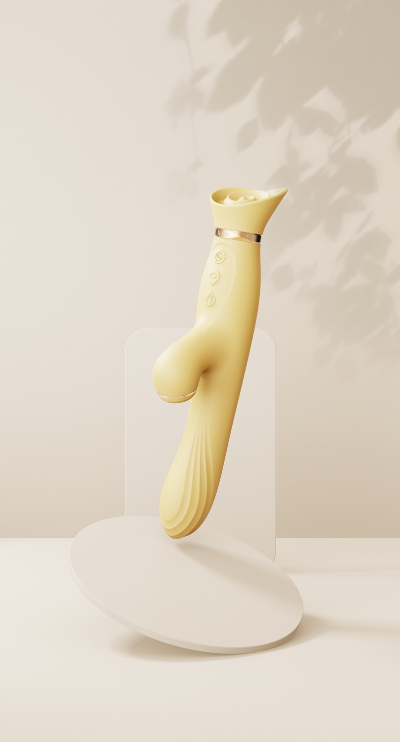 Вибратор-кролик Zalo Rose Rabbit Thruster, 25 см (желтый)