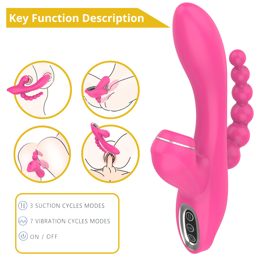 Вибратор Sweet Play Sucking Vibrator With Anal Beads A3, 20.8 см (розовый)