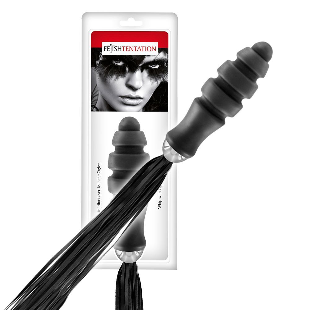 Флоггер с анальной пробкой Fetish Tentation Whip with Ogive Handle, 45,5 см (черный)