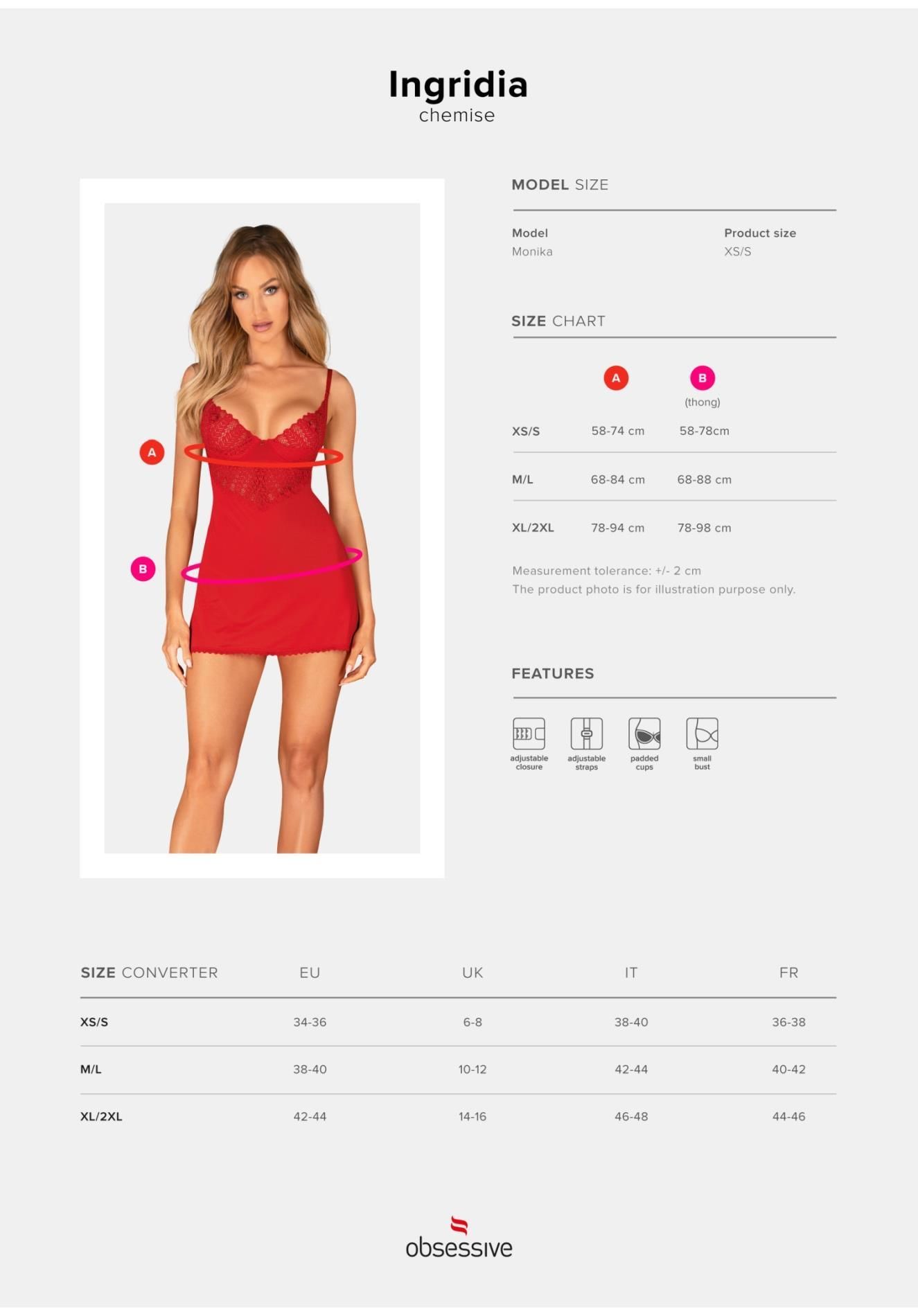 Erotyczny komplet bielizny Obsessive Ingridia, XL/2XL (czerwony)