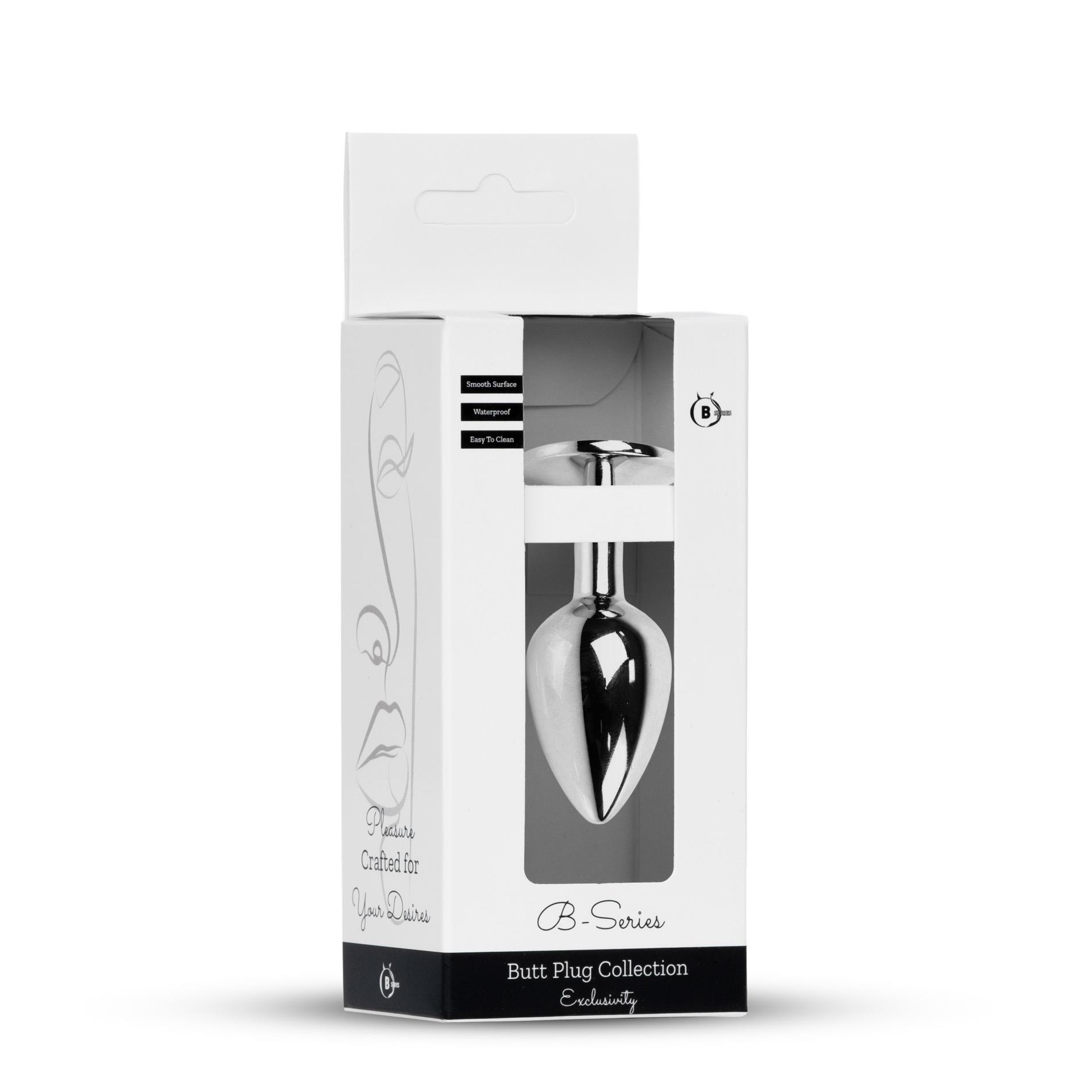 Анальна пробка з кристалом B - Series HeavyFun Plug-Jewellery Silver, 7 см (блакитний)
