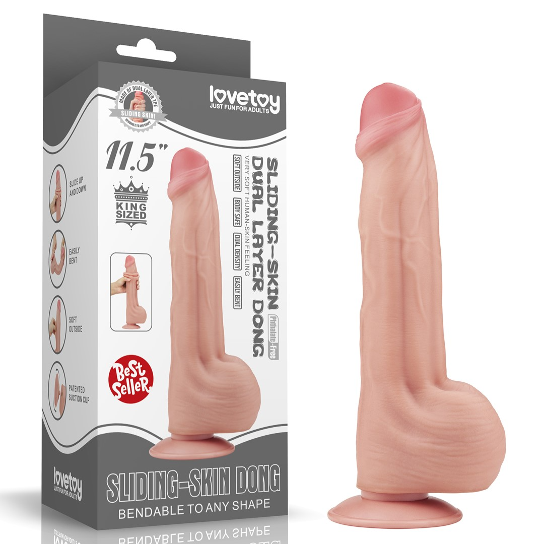 Фалоімітатор LoveToy Sliding-Skin Dual Layer Dong, 29 см (тілесний)