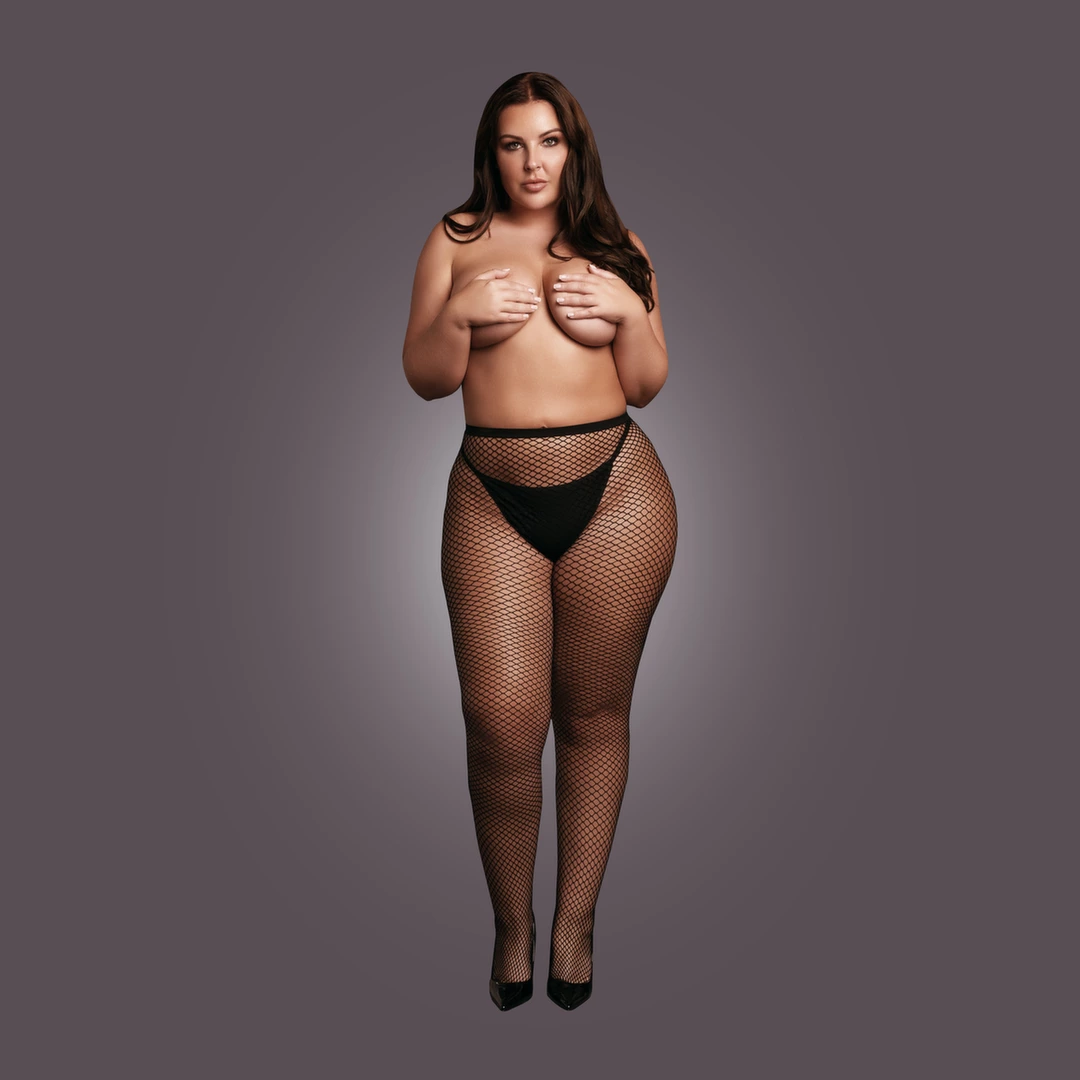 Rajstopy Le Désir with small fishnet structure, XL-4XL (czarny)