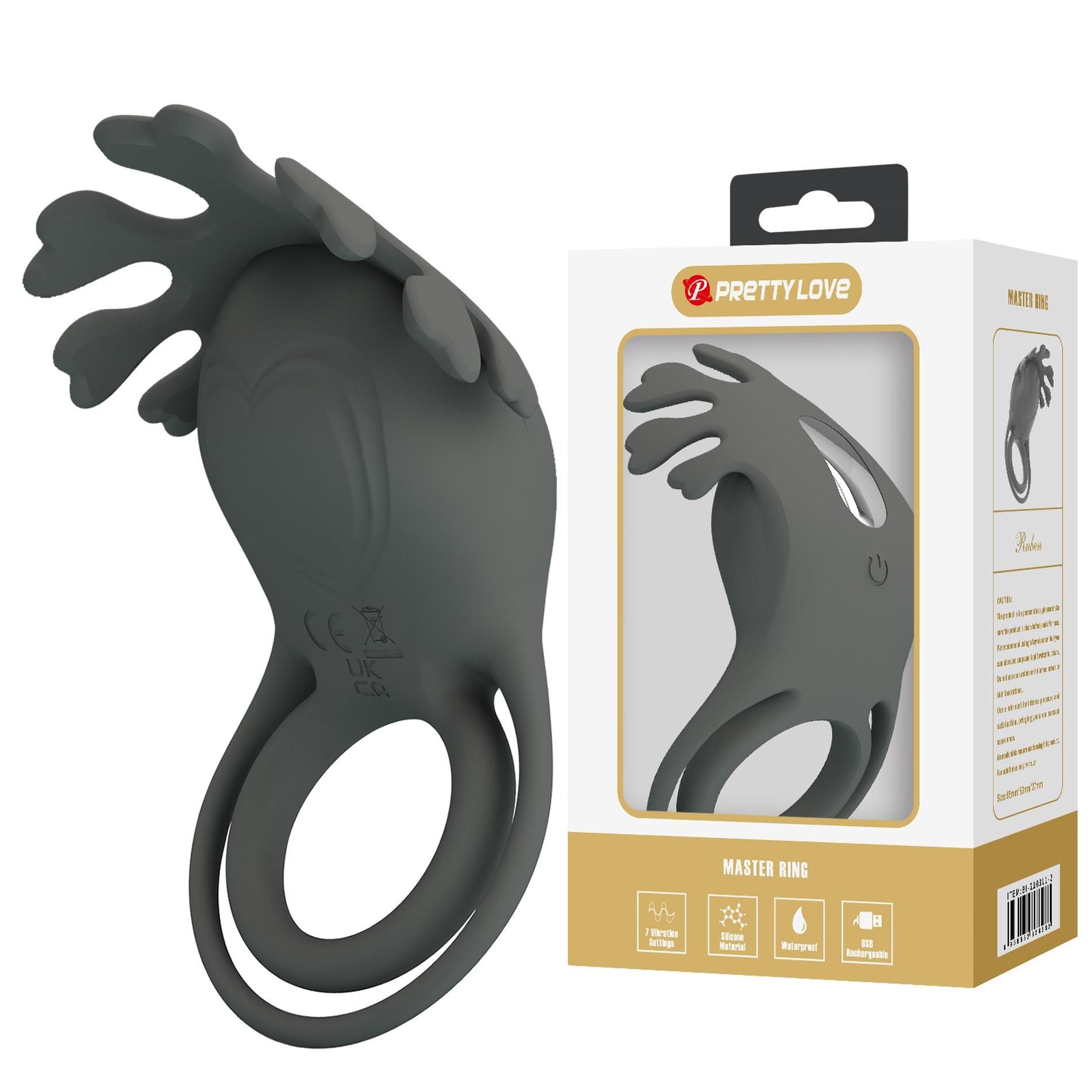 Эрекционное кольцо Pretty Love Vibrant Penis Ring Ruben, 8.5 см (серый)