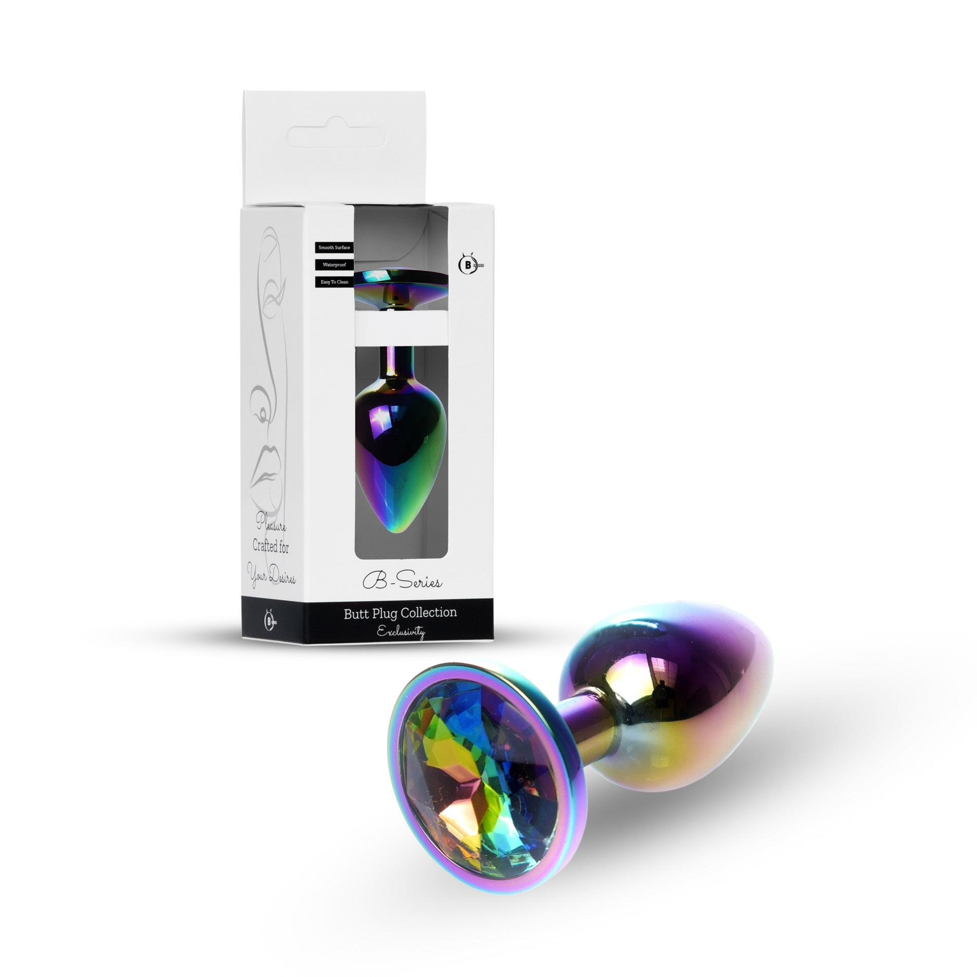 Анальна пробка з кристалом B - Series HeavyFun Plug-Jewellery Multicolour, 7 см (райдужний)