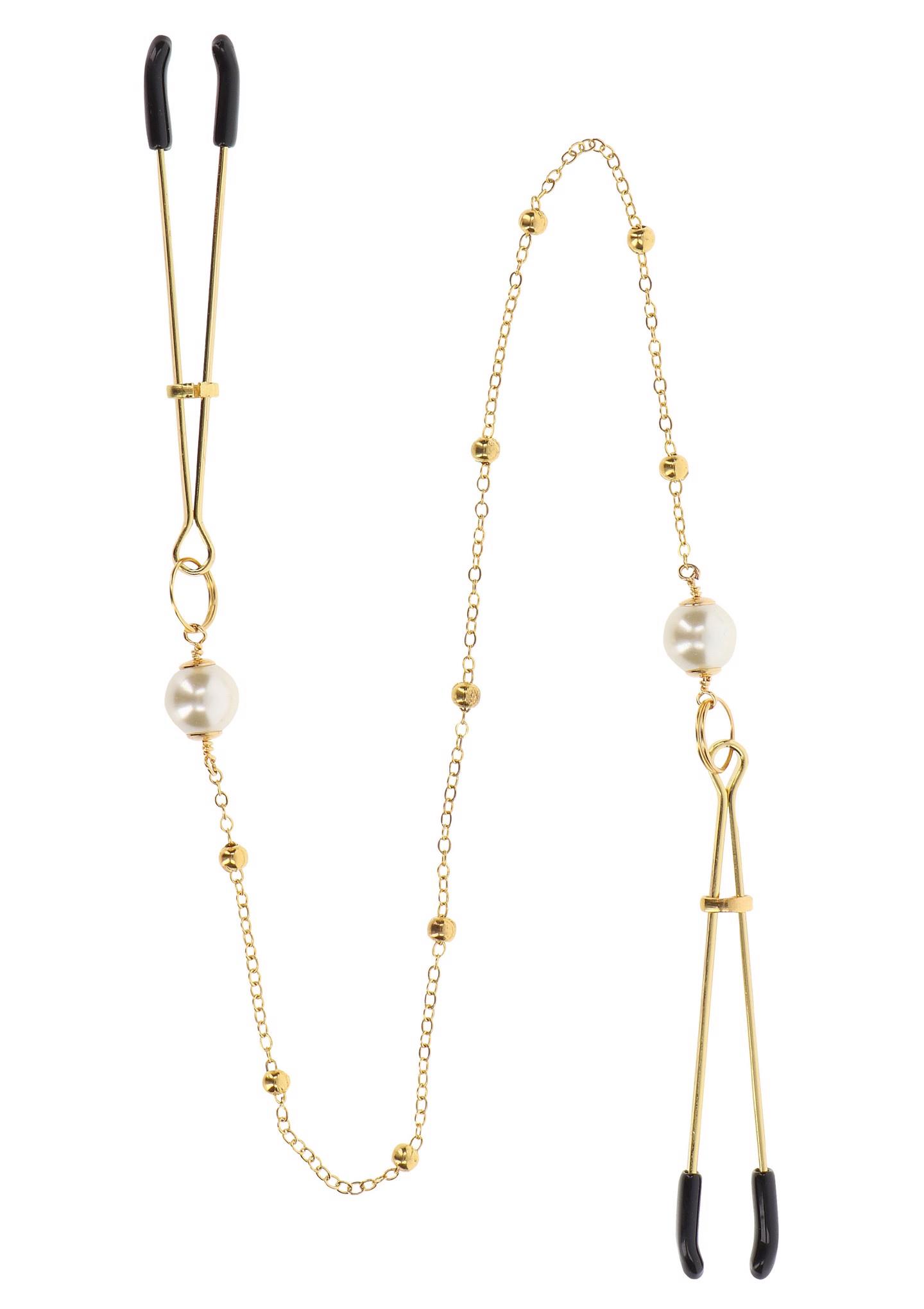Taboom Tweezers Pearl & Deluxe Chain Gold - Zaciski na sutki, Złoto, 52.5 cm