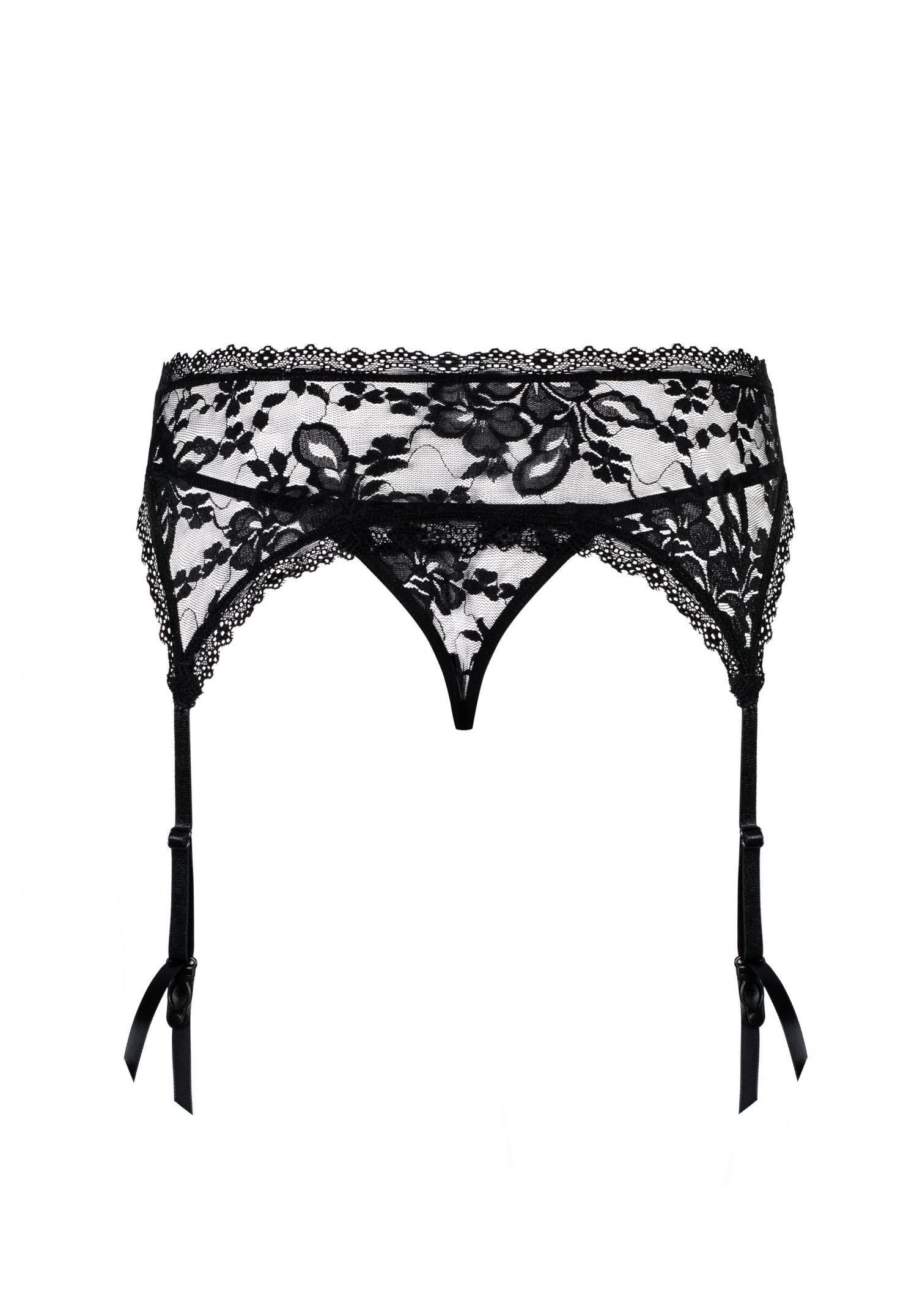 Ажурный пояс со стрингами Obsessive Catia, S/M (чёрный)
