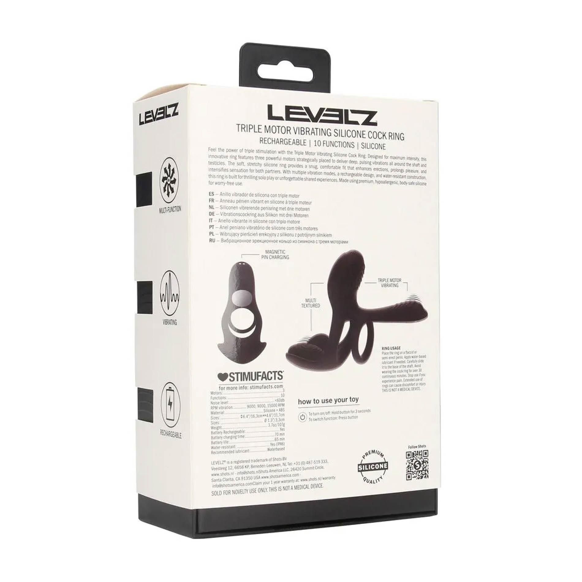 Эрекционное кольцо Levelz Triple Motor, 16.3 см (черный)