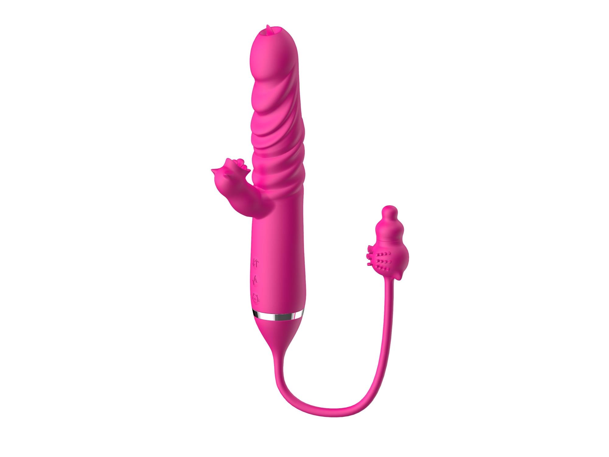Boys of Toys Tongue licking Triple Stimulation Thrusting Vibrator - Wibrator, Różowy, 17.5 cm