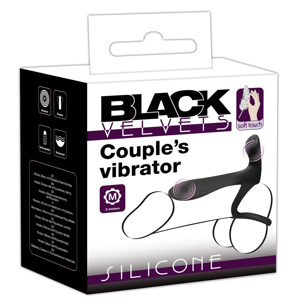 Black Velvets Couple, s Vibrator - Nakładka na penisa, Czarny, 14 cm