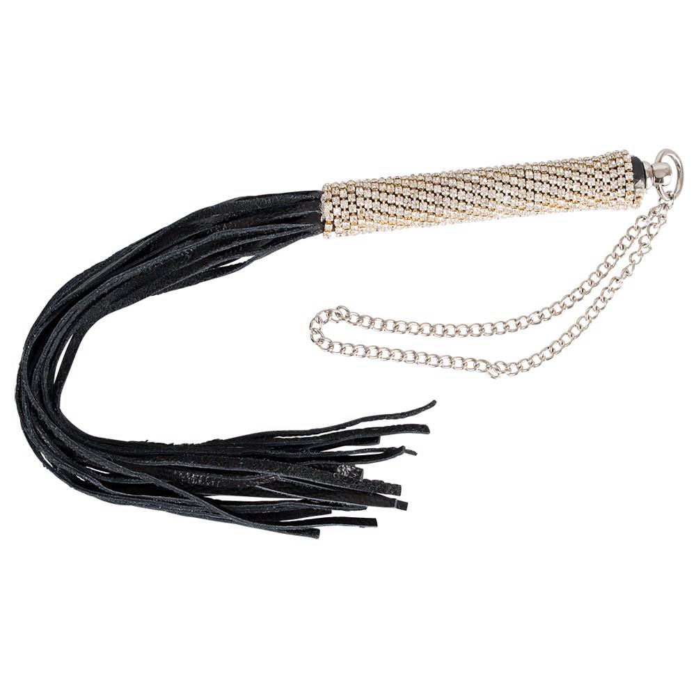 Flogger Mini Whip Rhinestones, 40 cm (czarny)