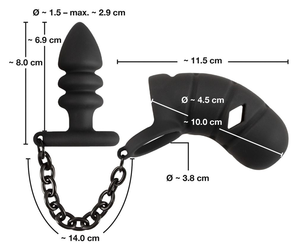 Пояс верности для мужчин Black Velvets Cock Cage With a Butt Plug, 11.5 см (черный)