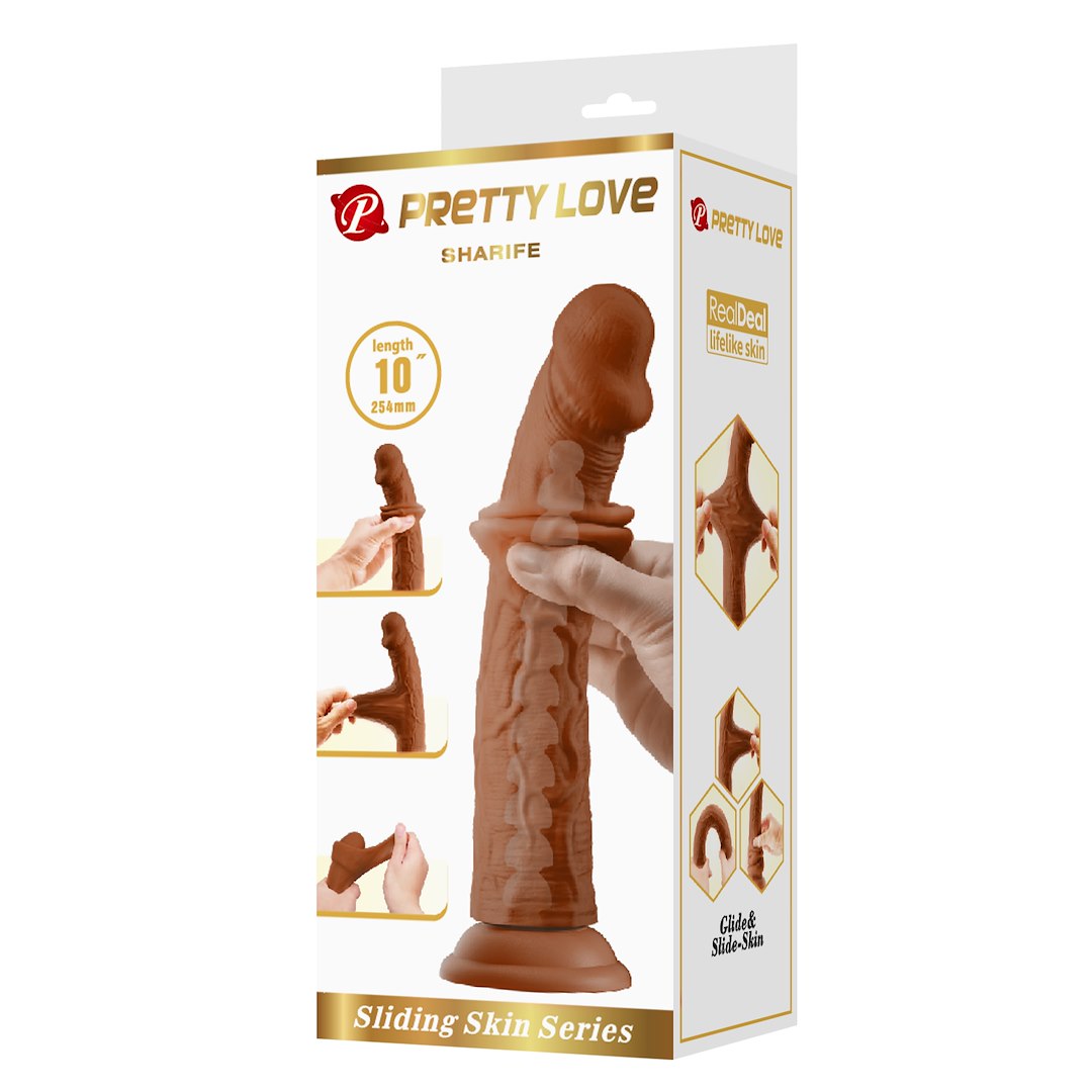 Фаллоимитатор Sliding Skin Sharife 10", 25.4 см (коричневый)