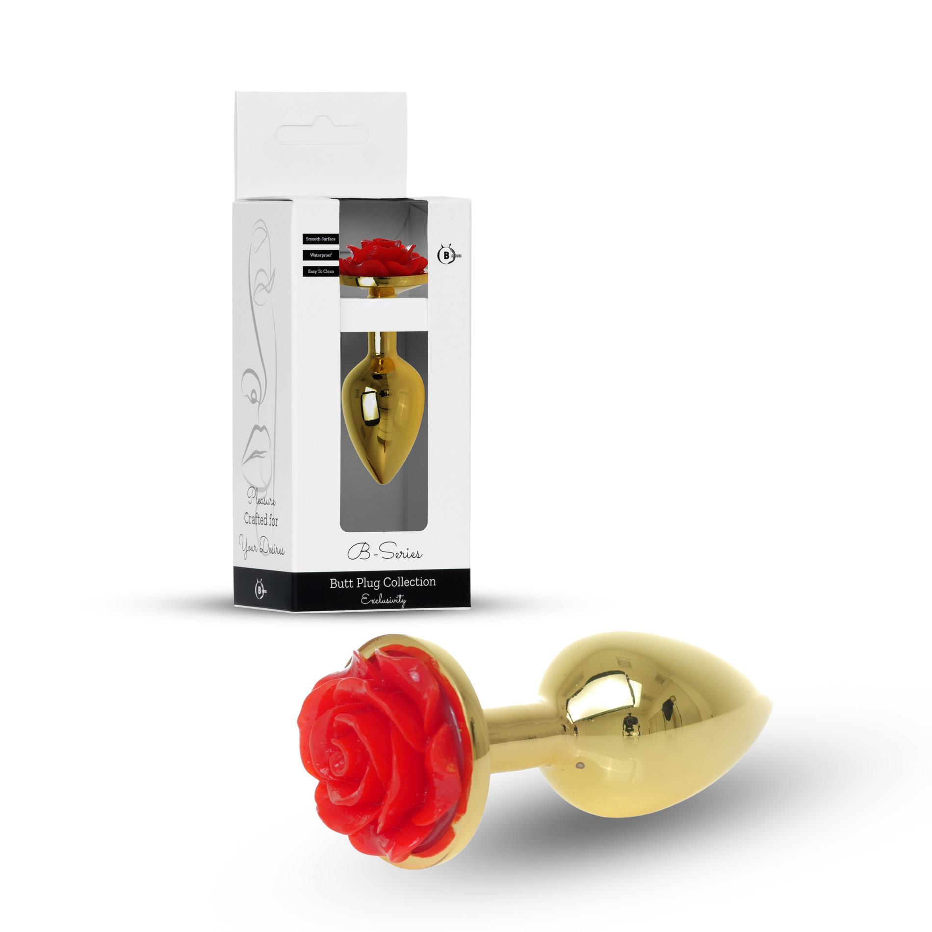 Анальна пробка B - Series HeavyFun Plug-Jewellery Gold, 7 см (червоний)