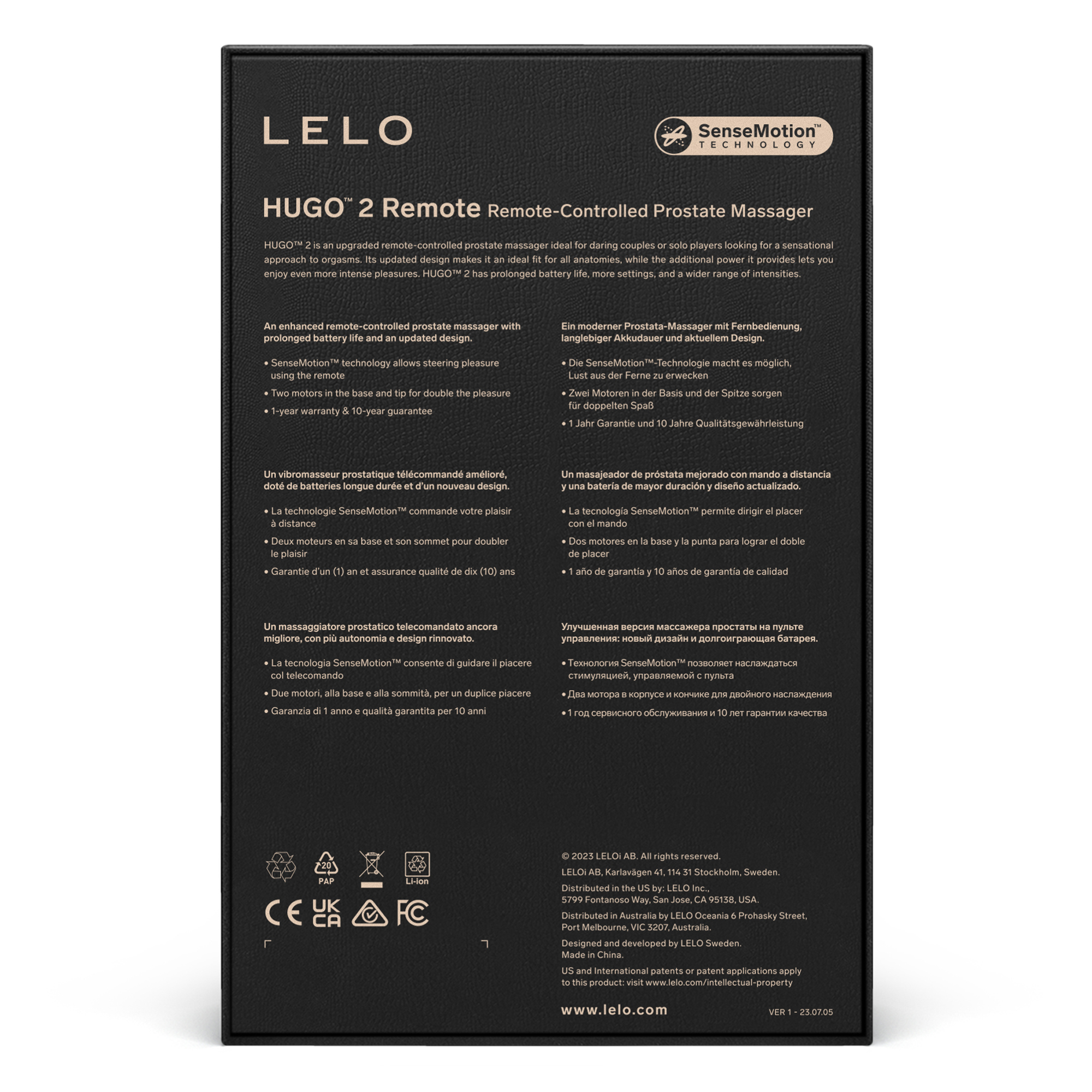 Стимулятор простаты LELO Hugo 2 Remote, 10,7 см (черный)