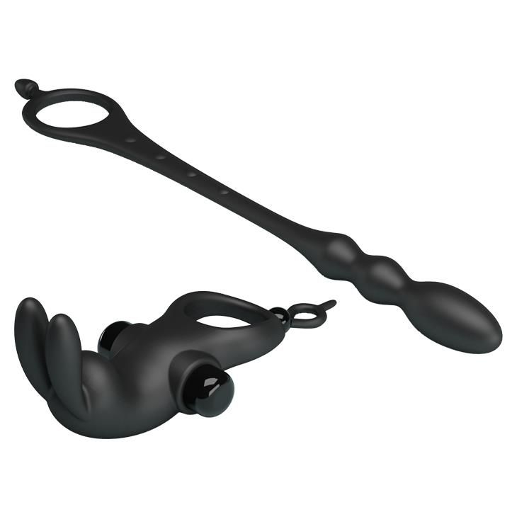 Эрекционное кольцо с анальным стимулятором Pretty Love Sleeve V, 24,5 см (черный)